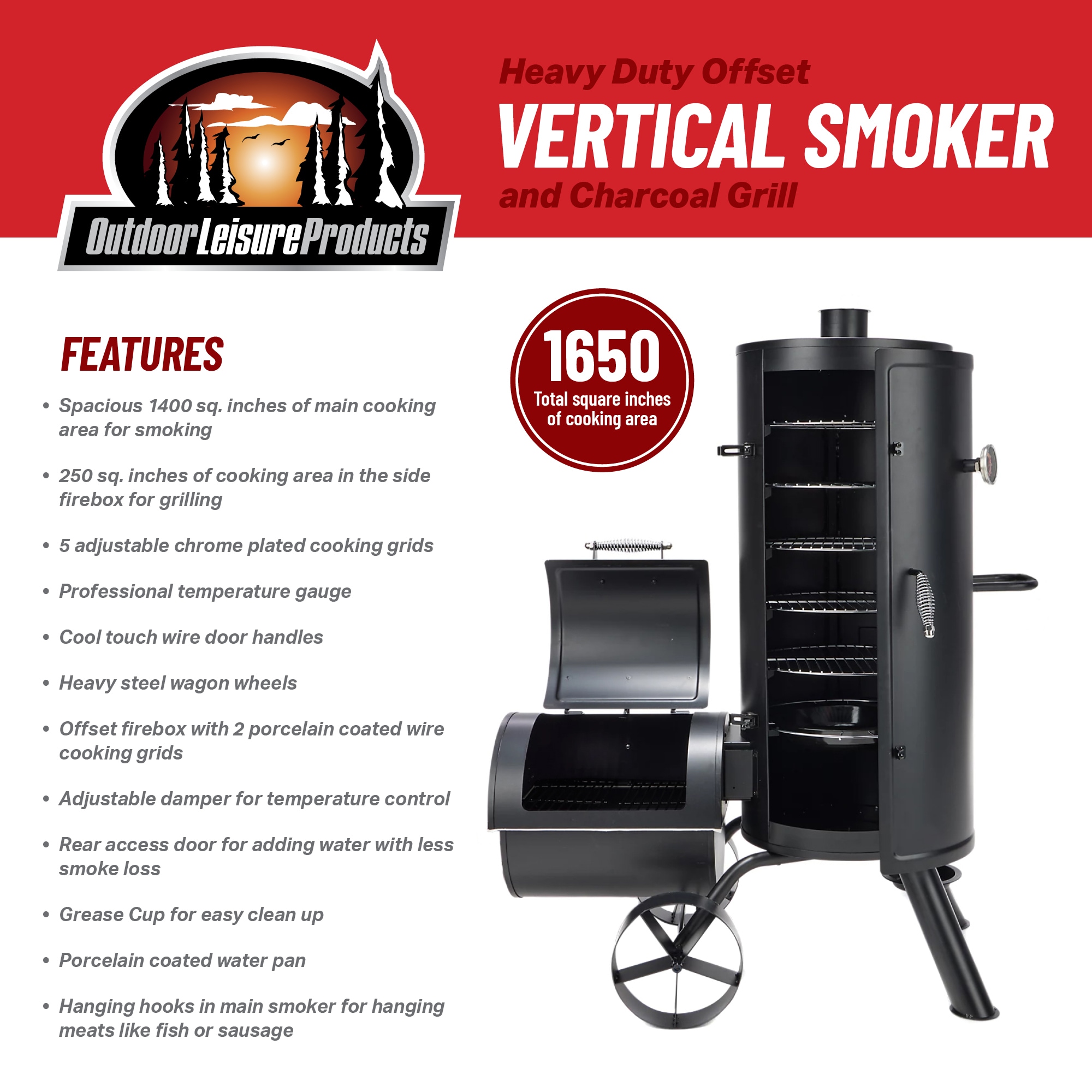Outdoor Leisure OLP8520VS Charcoal-Smokers - View #2