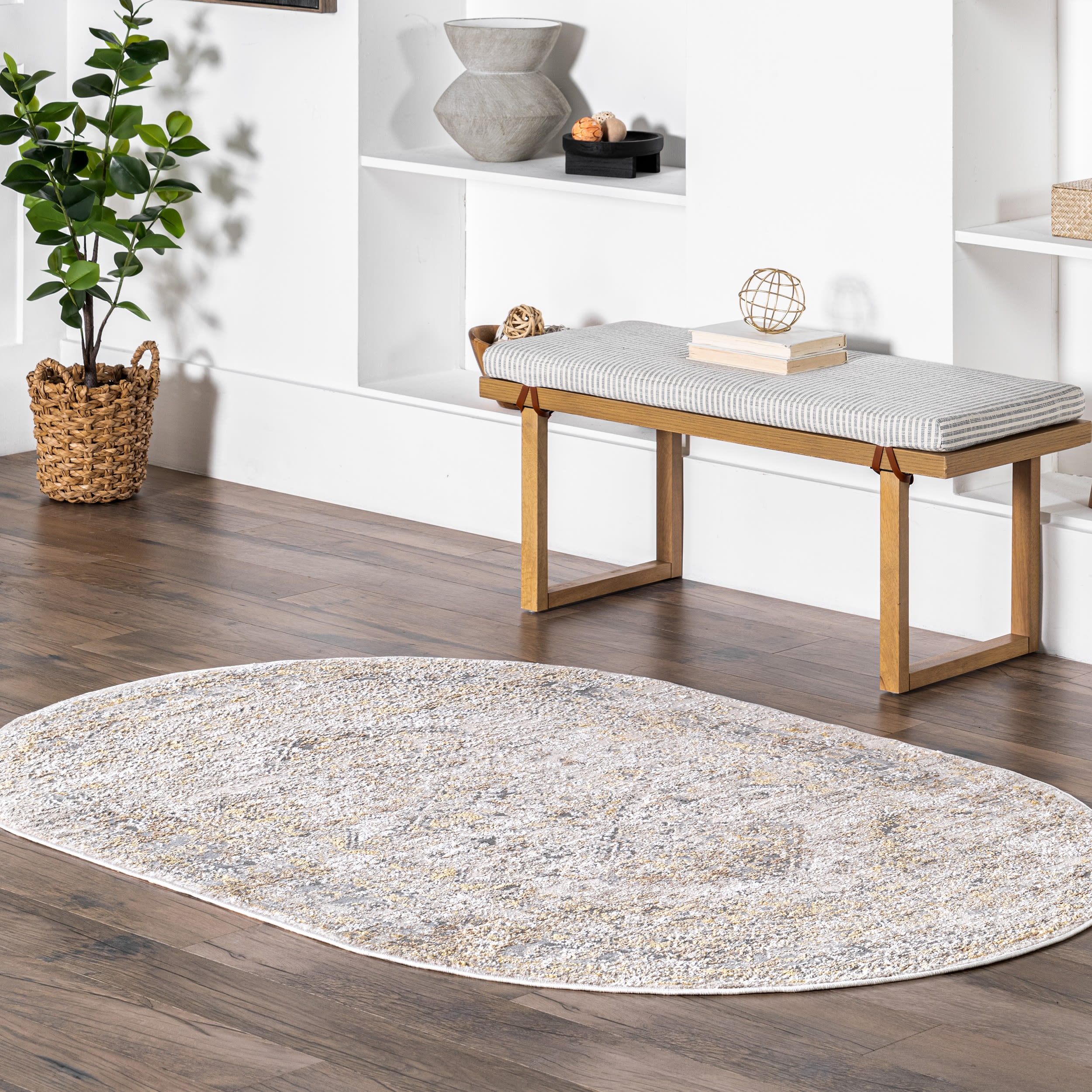 nuLOOM CFDR05B-O6709 Shaunte 6 x 9 (ft) Loomed Polypropylene Gold Oval Indoor Medallion Area rug