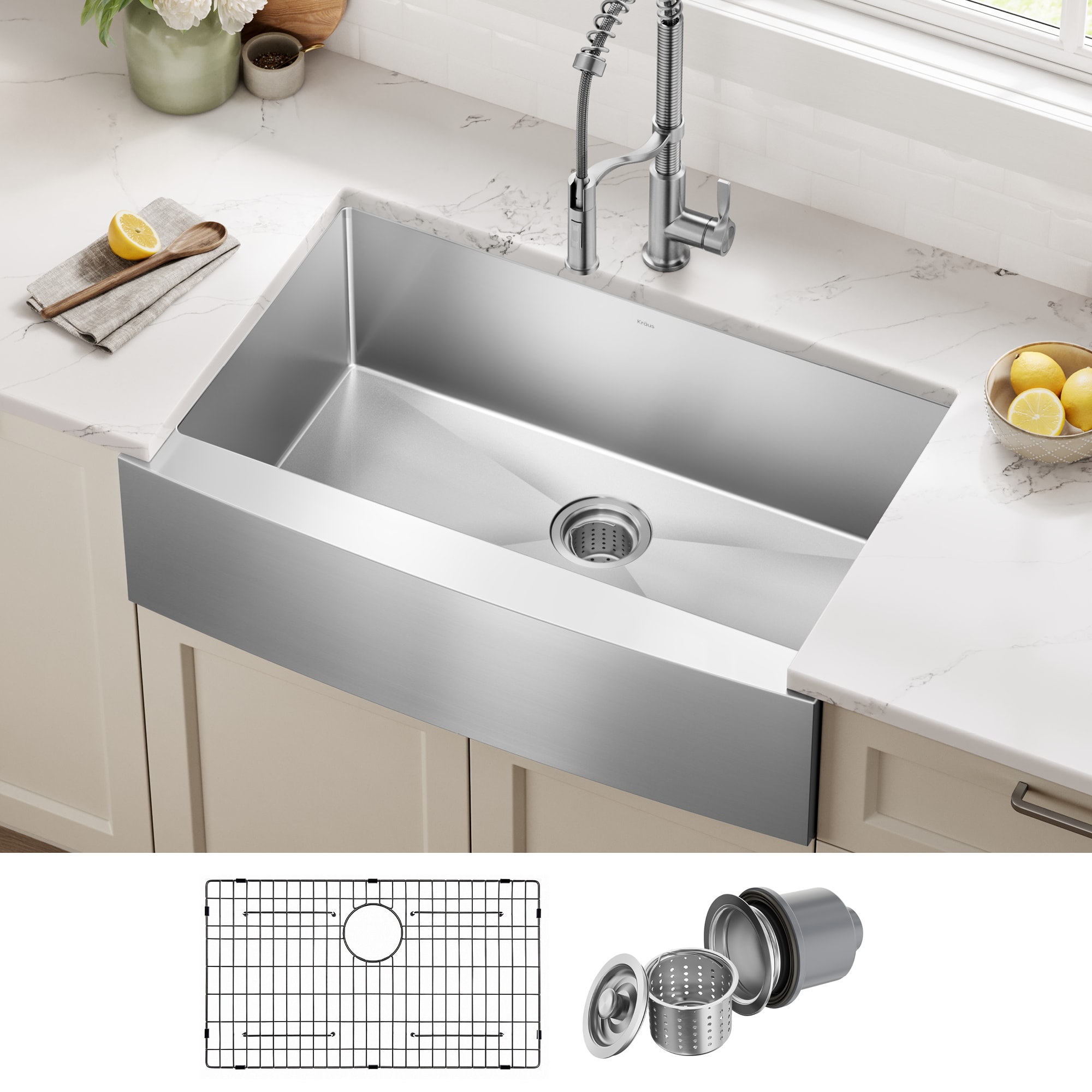 Kraus KHF200-33 Standart PRO Farmhouse apron front 33-in x 21-in Stainless steel Single bowl 16 -Gauge Kitchen Sink