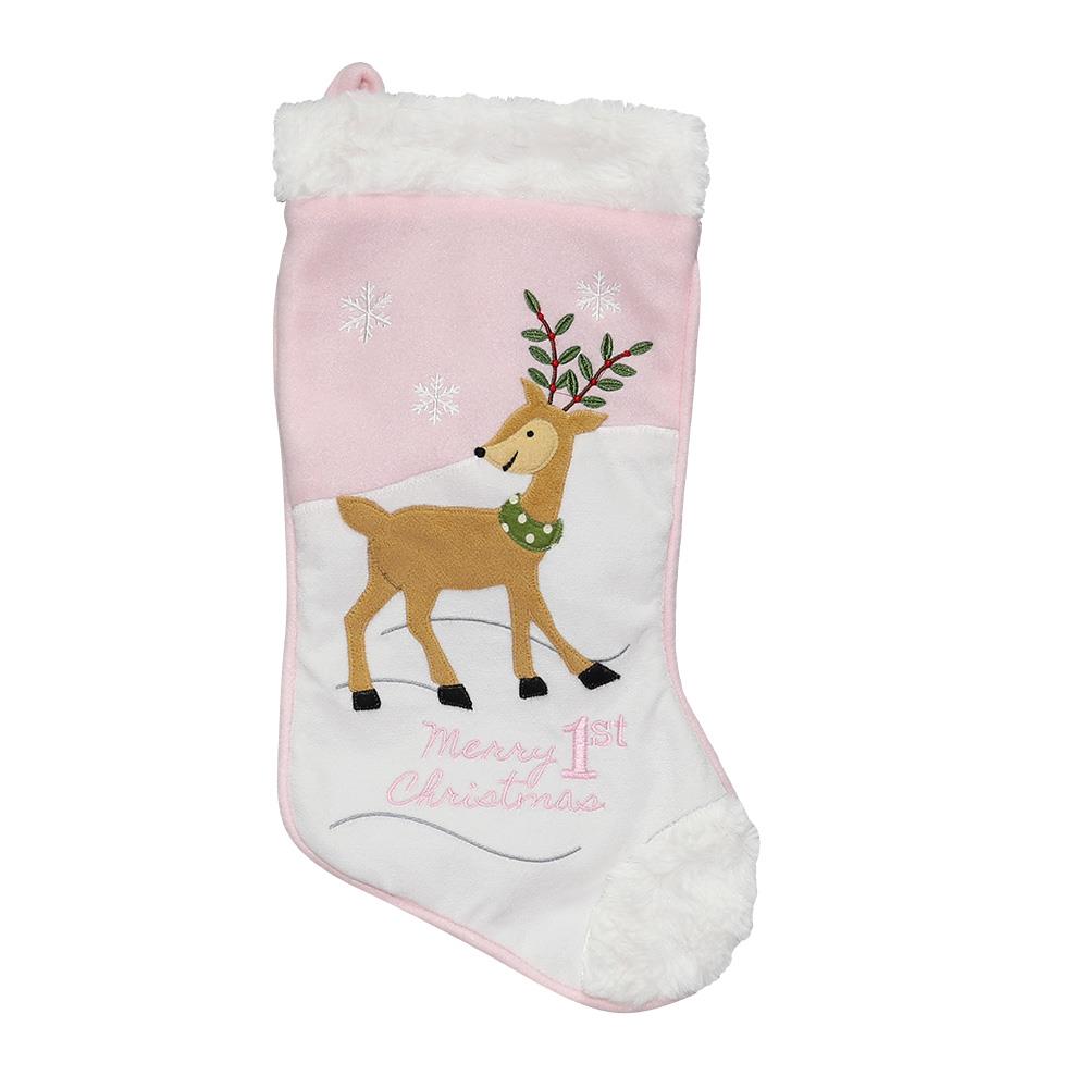 Holiday Living 18in Pink Baby's First Christmas Stocking at