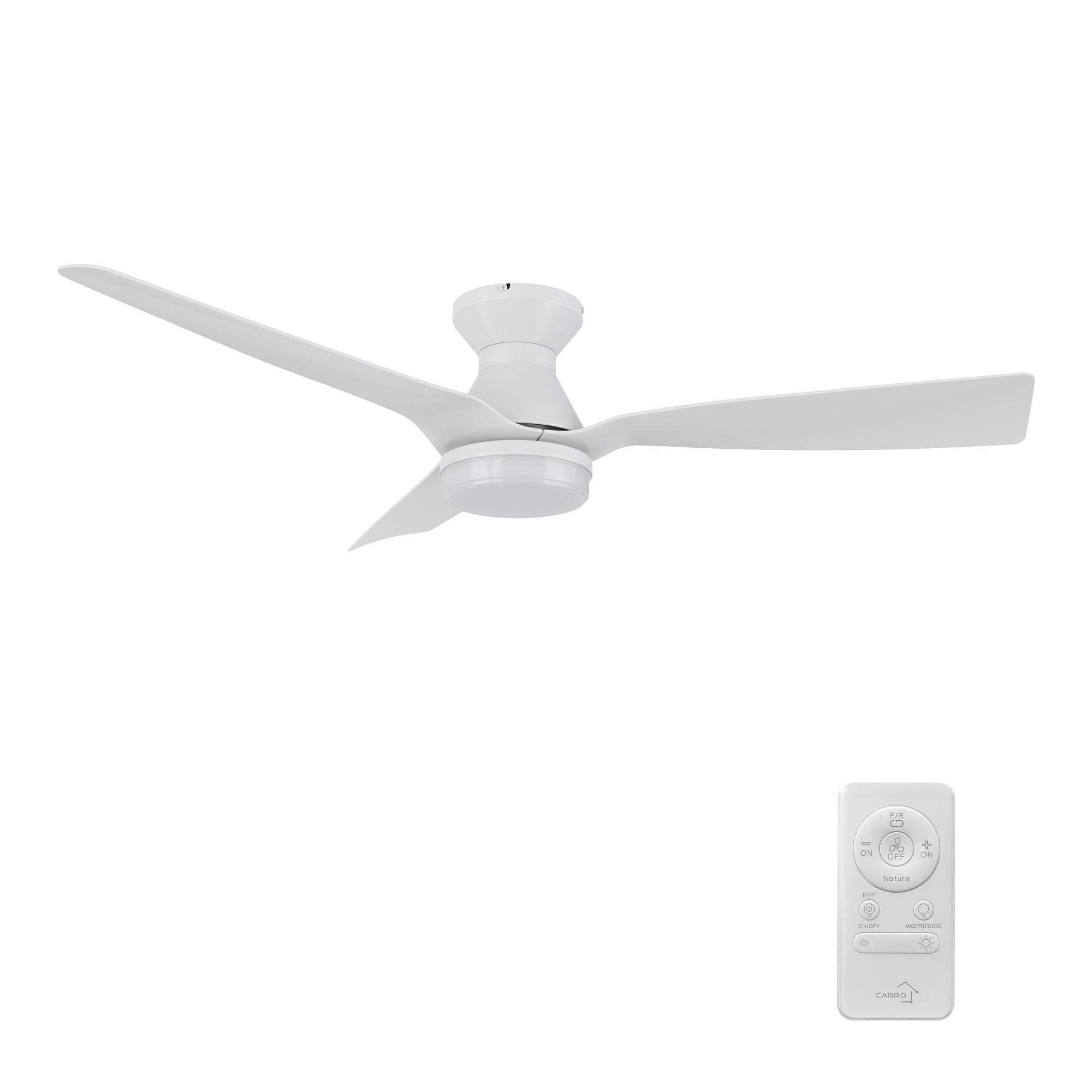 CARRO USA LCFR523P1-L11-W1-FM Laurin 52-in Integrated LED Flush Mount White with White Blades Ceiling Fan With Light - Remote Included ( 3 -Blade )