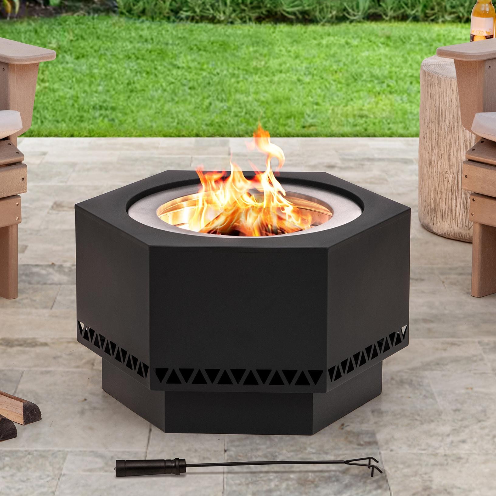 Sunjoy A301050501 25.79-in W Matte hammered black Stainless steel Wood-Burning Fire Pit