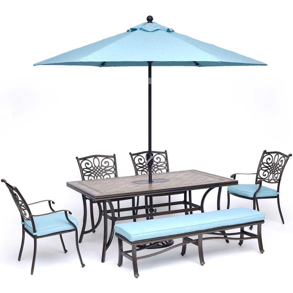 Hanover MONDN6PCBN-SU-B Monaco 6-Piece Bronze Patio Dining Set with Blue Cushions
