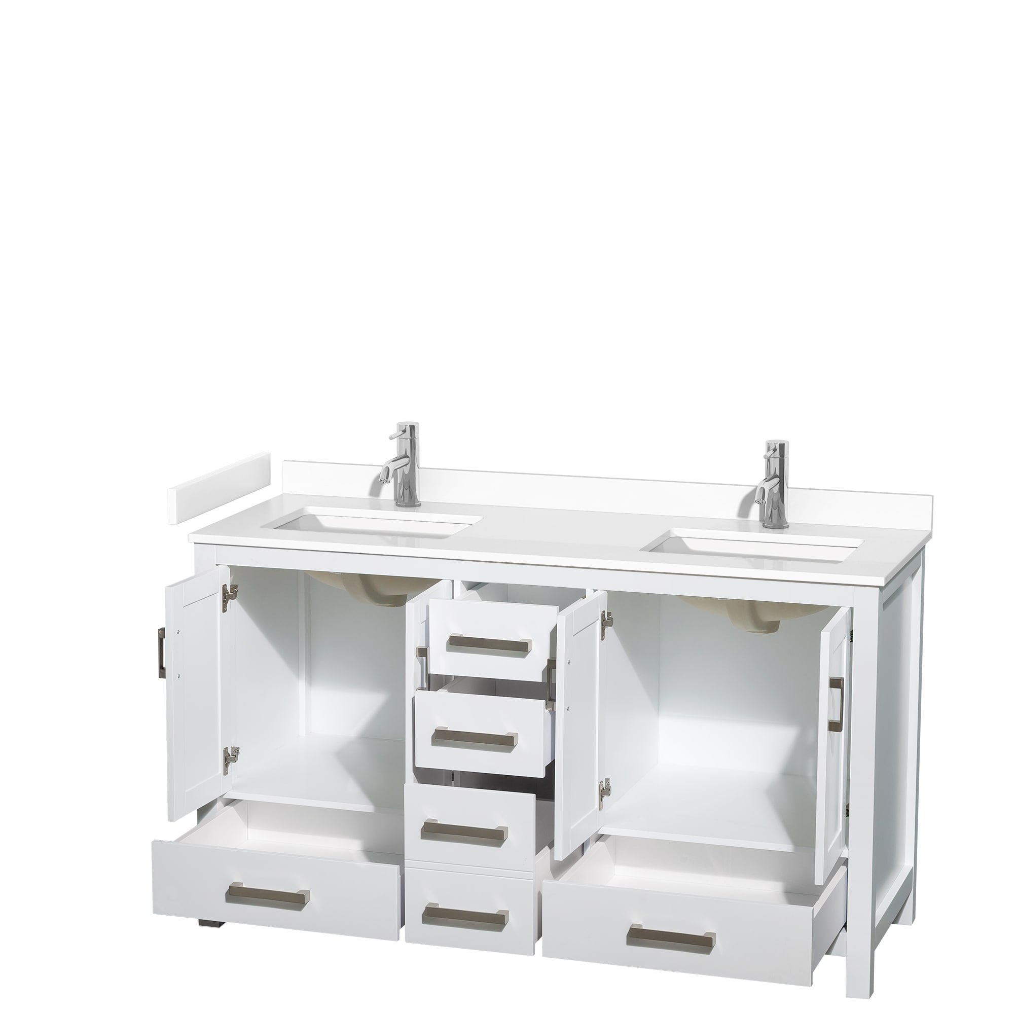 Sheffield 60" White Double Bathroom Vanity with Cultured Marble Top