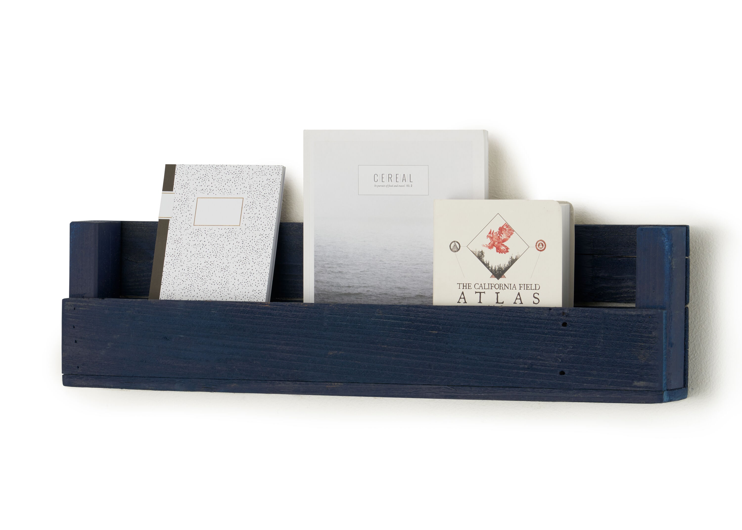 Navy Blue Reclaimed Wood Floating Wall Shelves, 3-Pack
