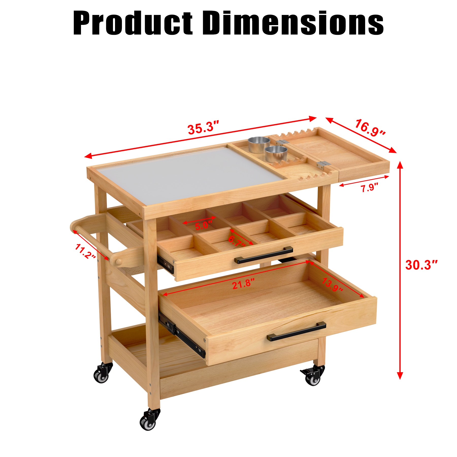 GDLF Art Cart Beech Wood Art Supply Cart Organizer on Wheels with