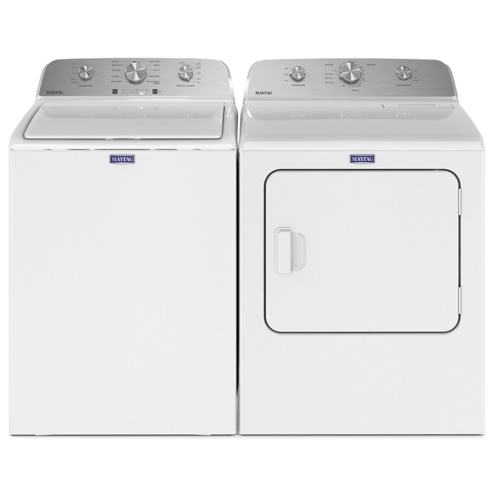 GE High Efficiency Top Load 4.5 cu ft Washer with Stainless Steel Basket & Gas Dryer Set in White