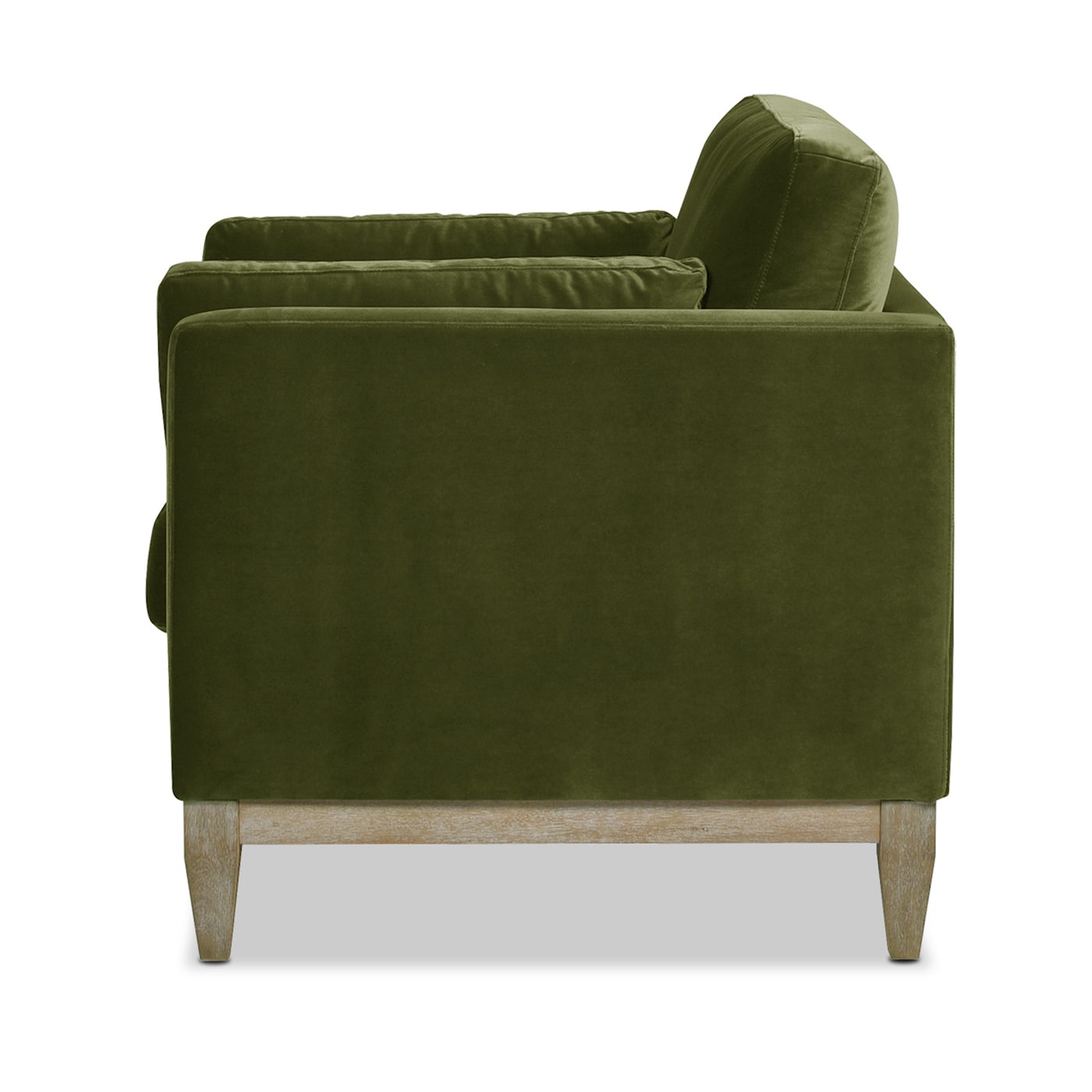 Olive Green Velvet Chaise with Wood Frame, 36"