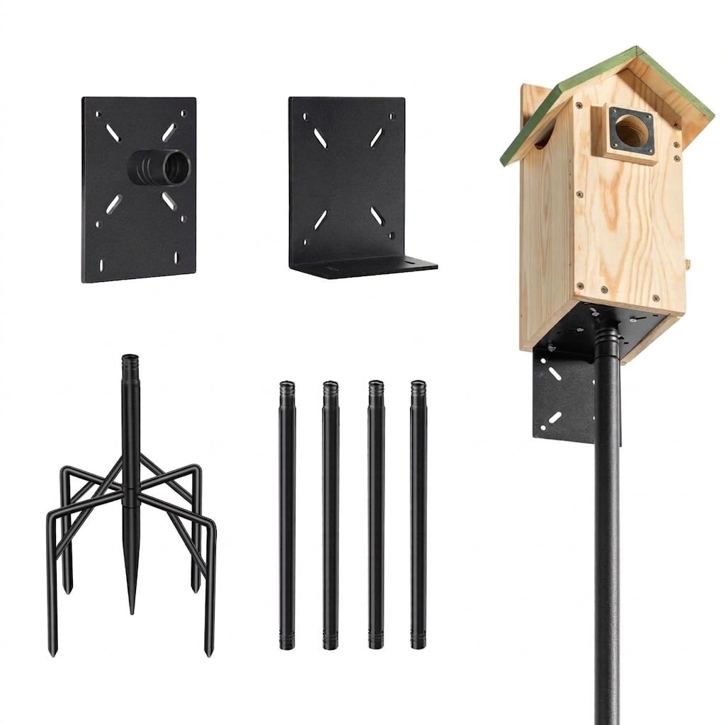 ITOPFOX  77 Inch Heavy Duty Bird Feeder Pole with Five Prong Base Adjustable Metal Stand with Two Plates Rust Resistant Outdoor Mounting Kit for