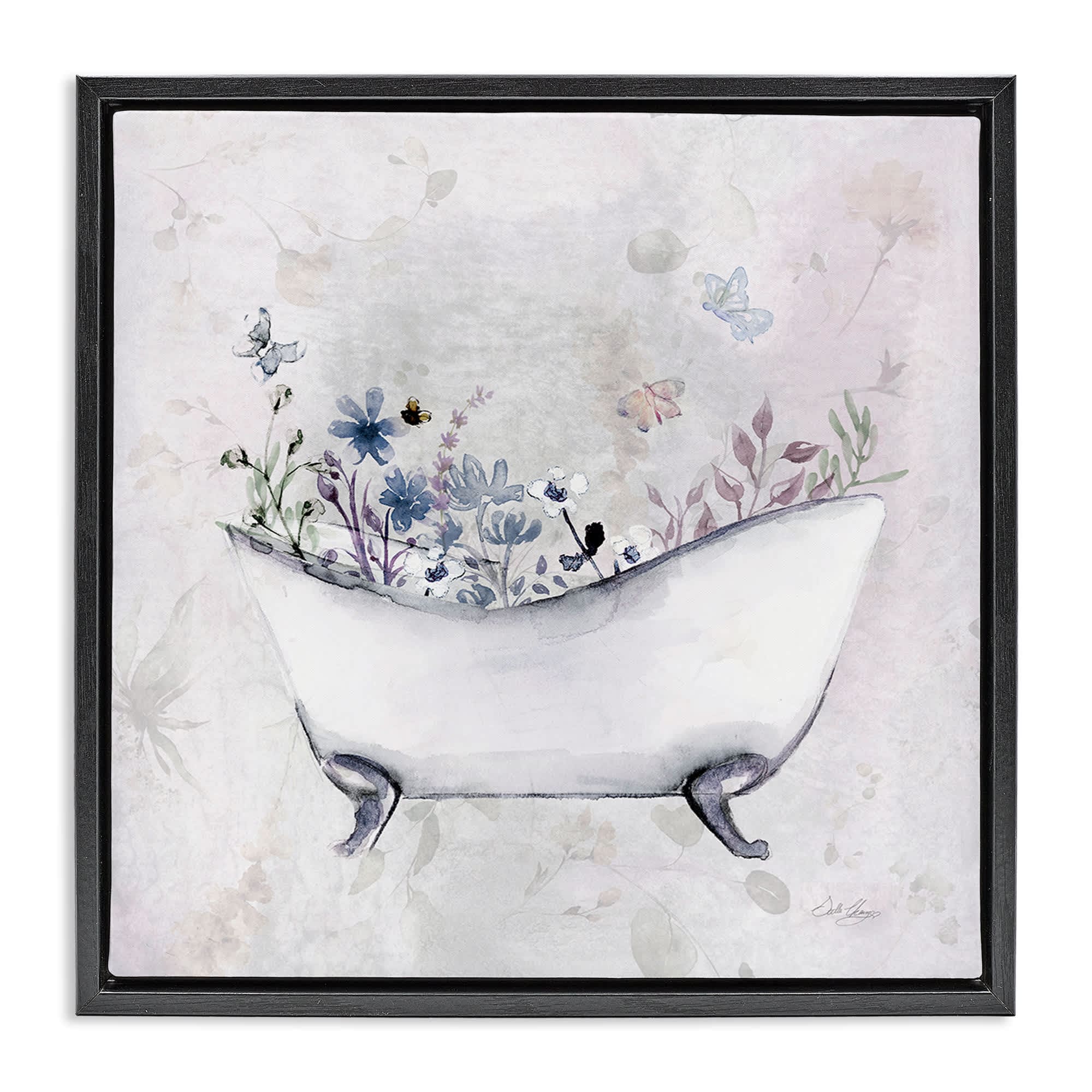 Stupell Industries BS-137-FFB-17X17 Delicate Bath with Botanics Floating Frame design by Stella Chang