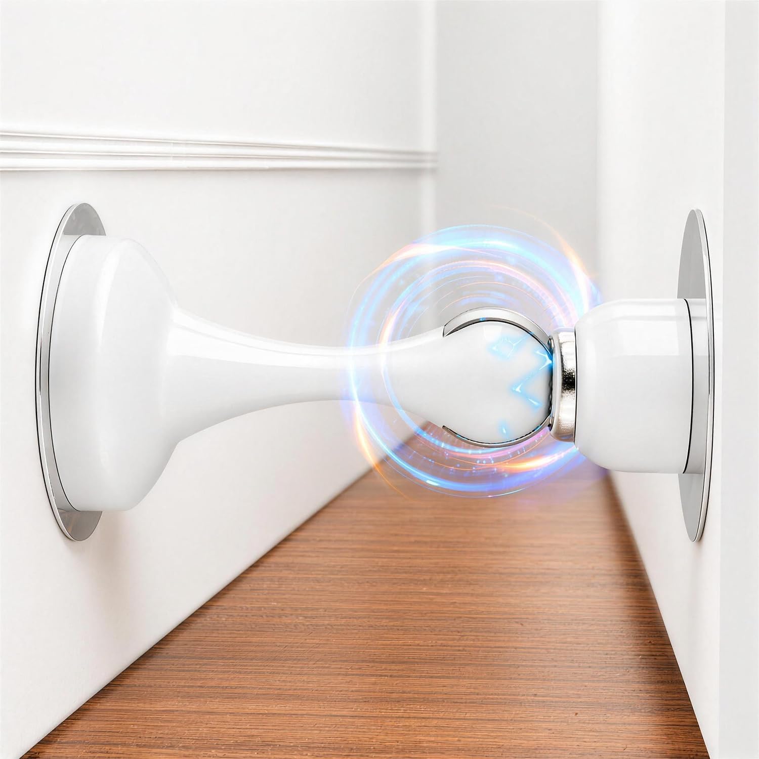 Lukvuzo  Magnetic Door Stop No Drilling Door Stop with 3D Adhesive Tapes Keep Door Open Door Stainless Steel Screws for Stronger Mount White