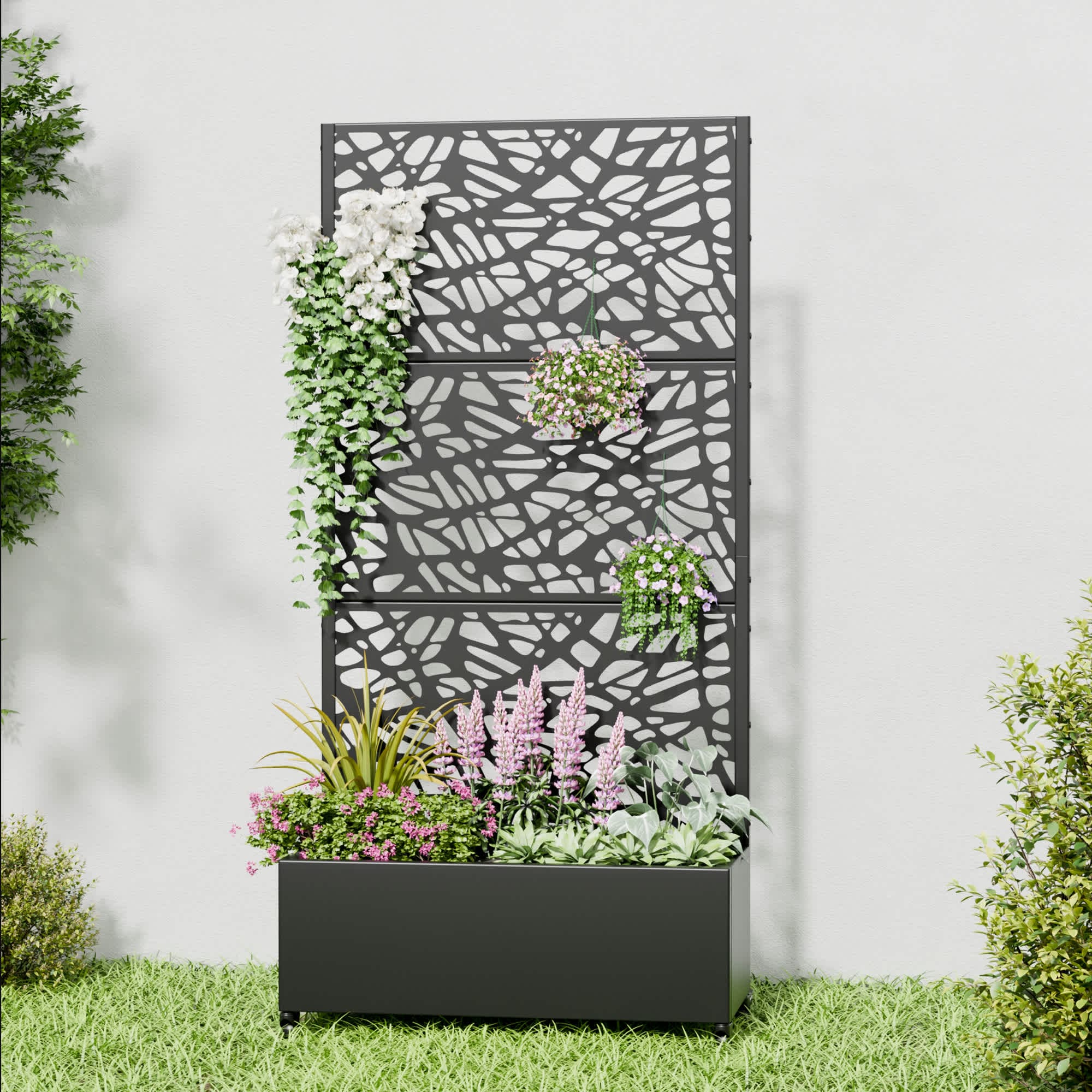 Aveyas SYJ-HW920061 72-in H x 35-in L x 16-in W Black Metal Planter with Trellis ( Net )
