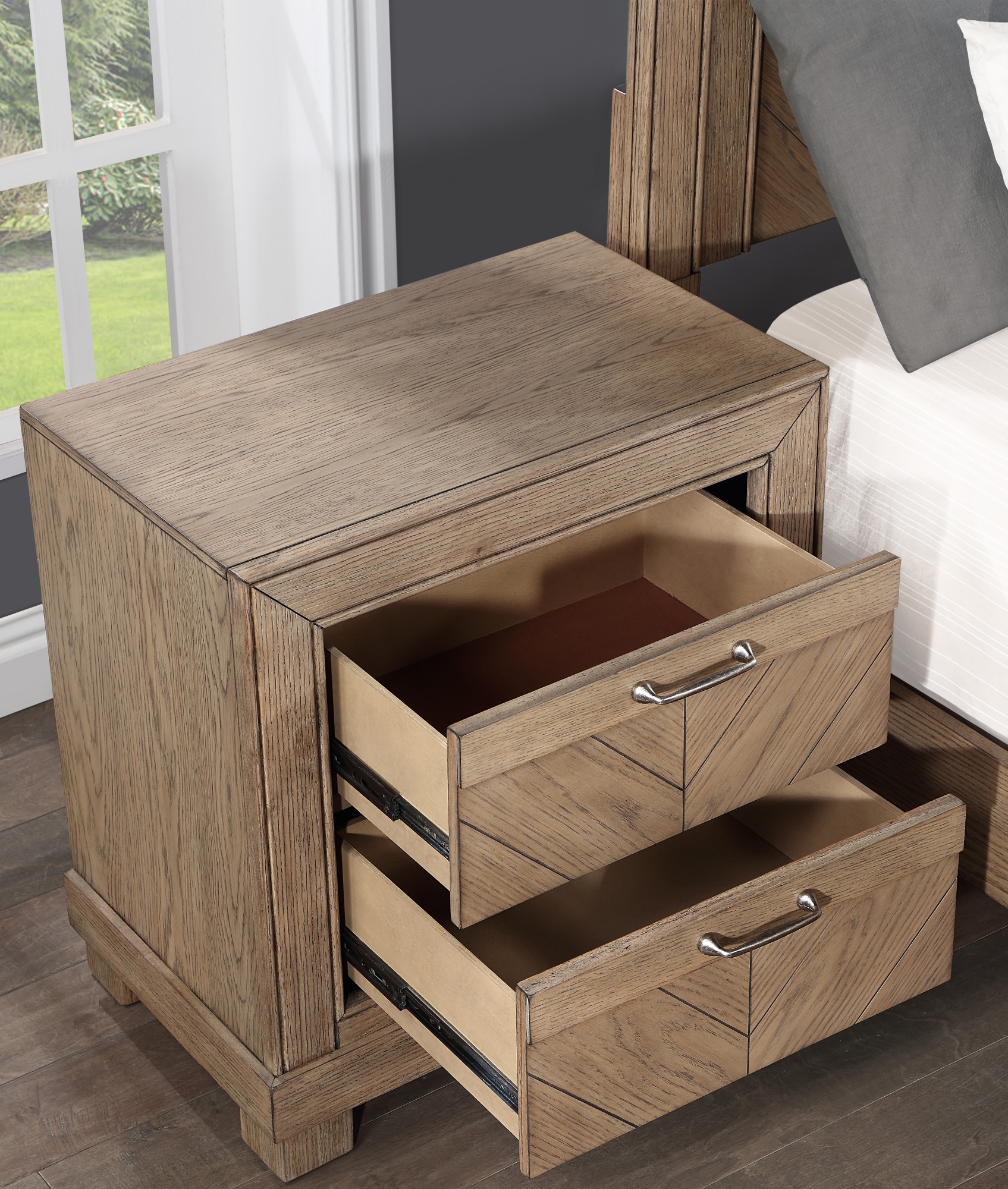 Weathered Sand Rustic Wood 2-Drawer Nightstand