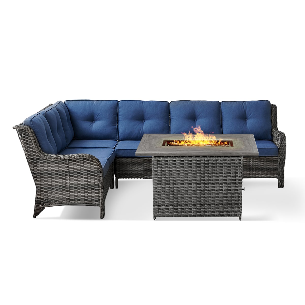 Rilyson FS145APGY13-1 ASPEN 2 -Piece Woven Patio Conversation Set with Blue Cushions