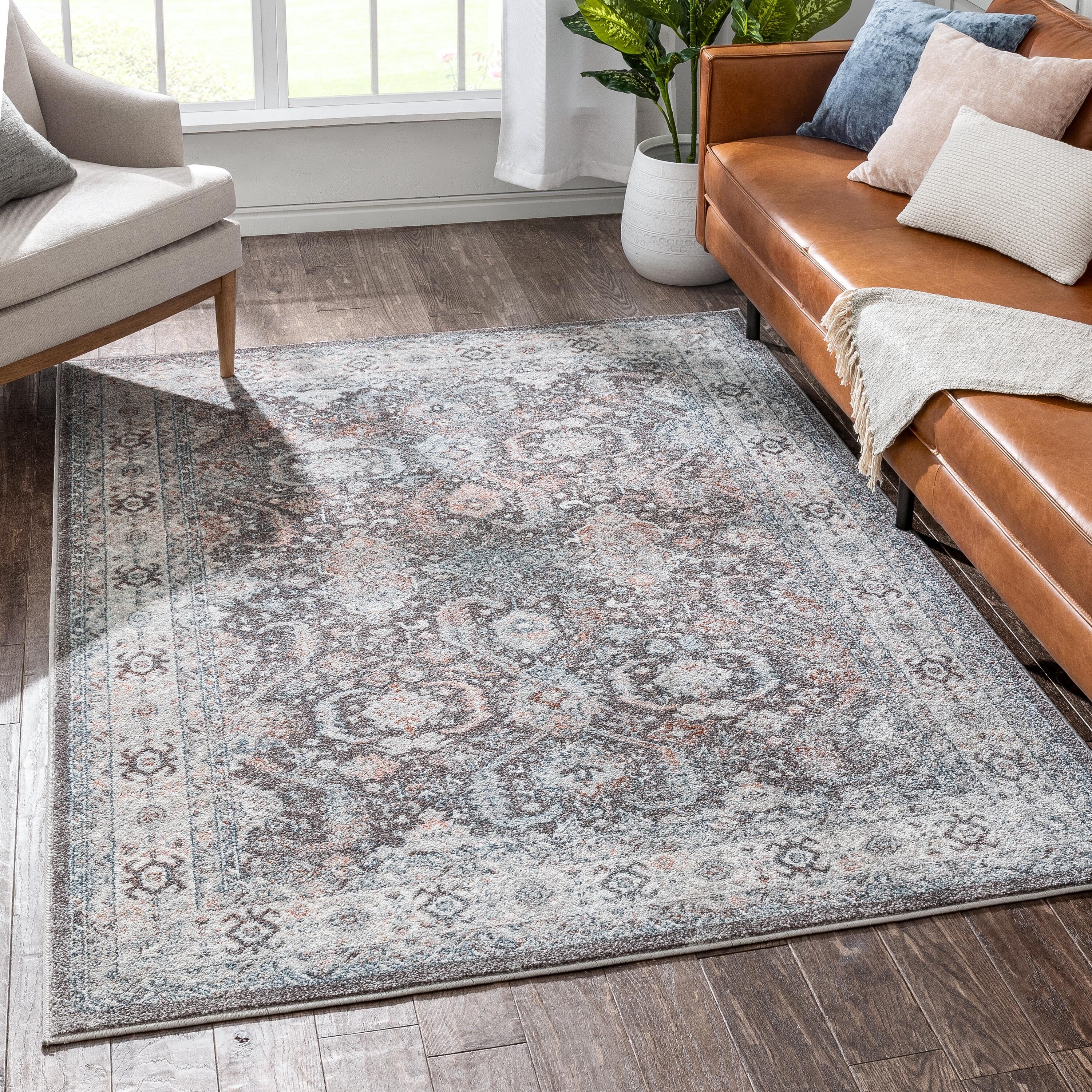 Well Woven RO-286-5 Rodeo 5 x 7 (ft) Loomed Polypropylene Grey Rectangular Indoor Floral/Botanical Vintage Area rug