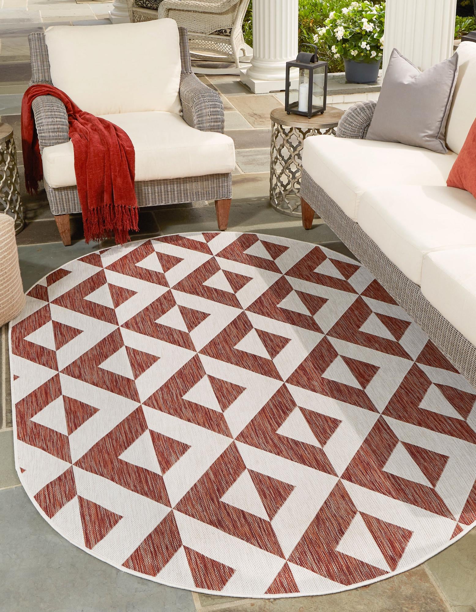 Unique Loom 3152509 Jill Zarin Outdoor 5 x 8 (ft) Loomed Polypropylene Rust Red Oval Indoor/Outdoor Geometric Area rug