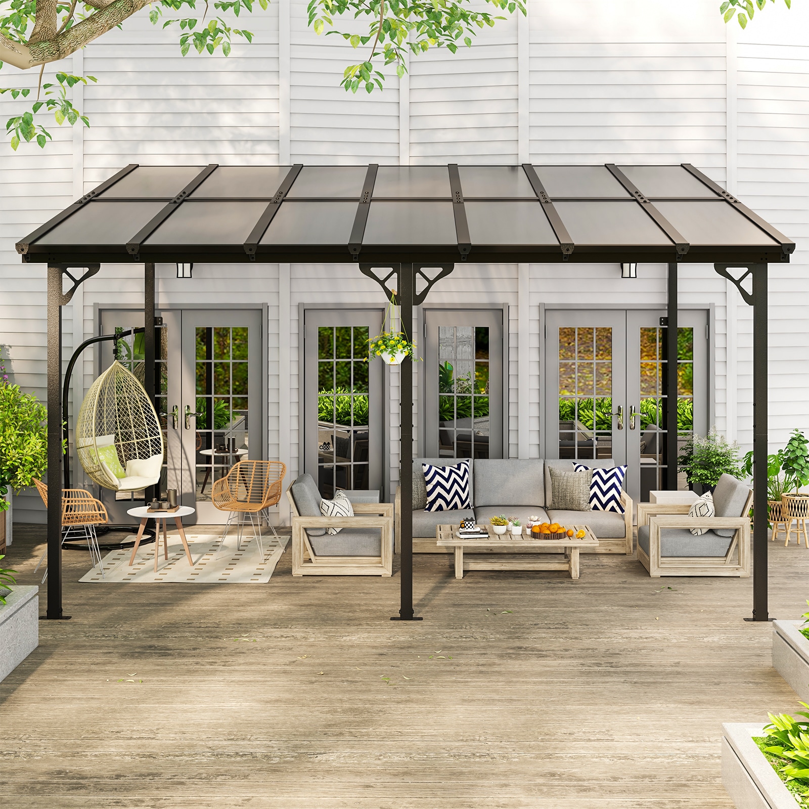 AOXUN Pergola 14-ft W x 10-ft L x 8-ft 2-in H Gray Metal Freestanding ...