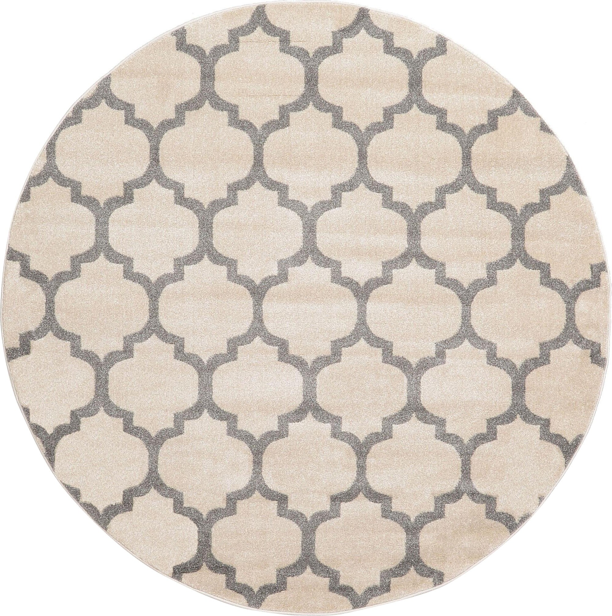 Unique Loom 3115939 Philadelphia Trellis 6 x 6 (ft) Loomed Polypropylene Beige and Gray Round Indoor Geometric Industrial Area rug