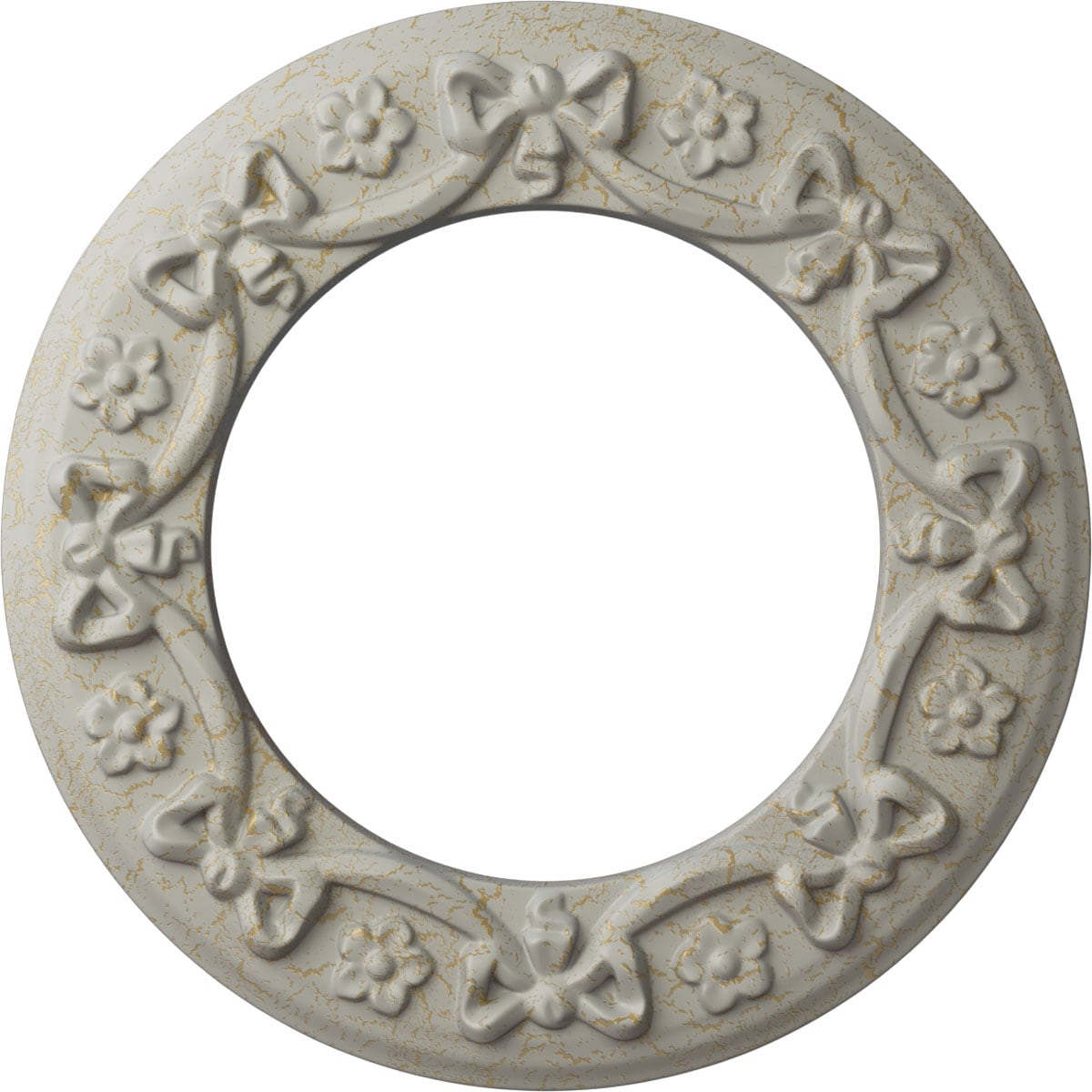 Ekena Millwork CM12RIPCC Ribbon with Bow 12.25-in W x 12.25-in L Painted Pot Of Cream Crackle Polyurethane Whole Ceiling Medallion