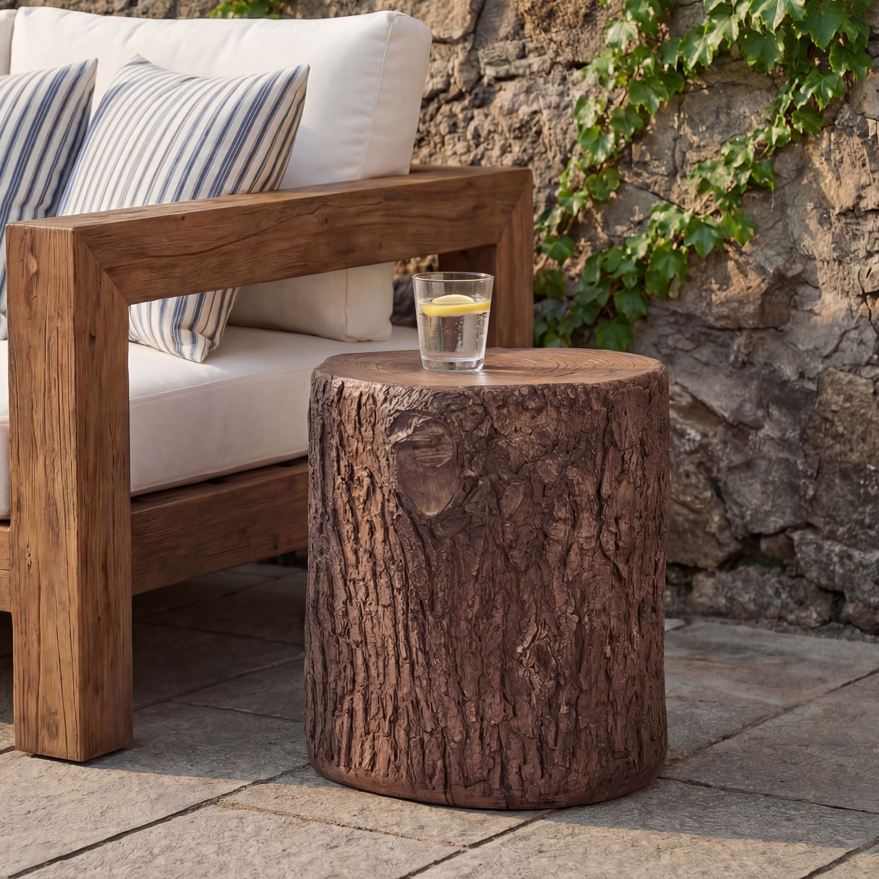 Christopher Knight Home Reed Outdoor/Indoor Rustic 16.93 in. Tall MGO Lightweight Concrete Side Table with Faux Wood Tree-Stump Design - Brown