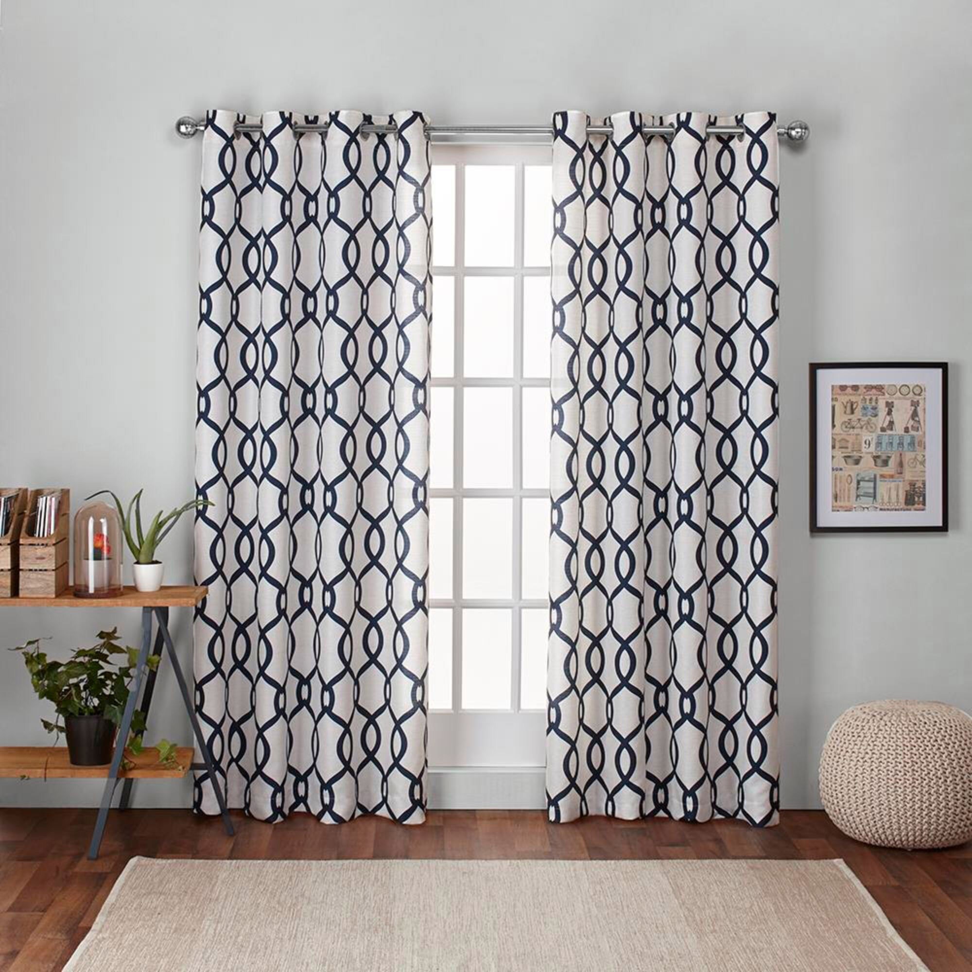 Exclusive Home EH8083-06 2-108G 108-Inches Indigo Geometric Light filtering Grommet Curtain panel pair