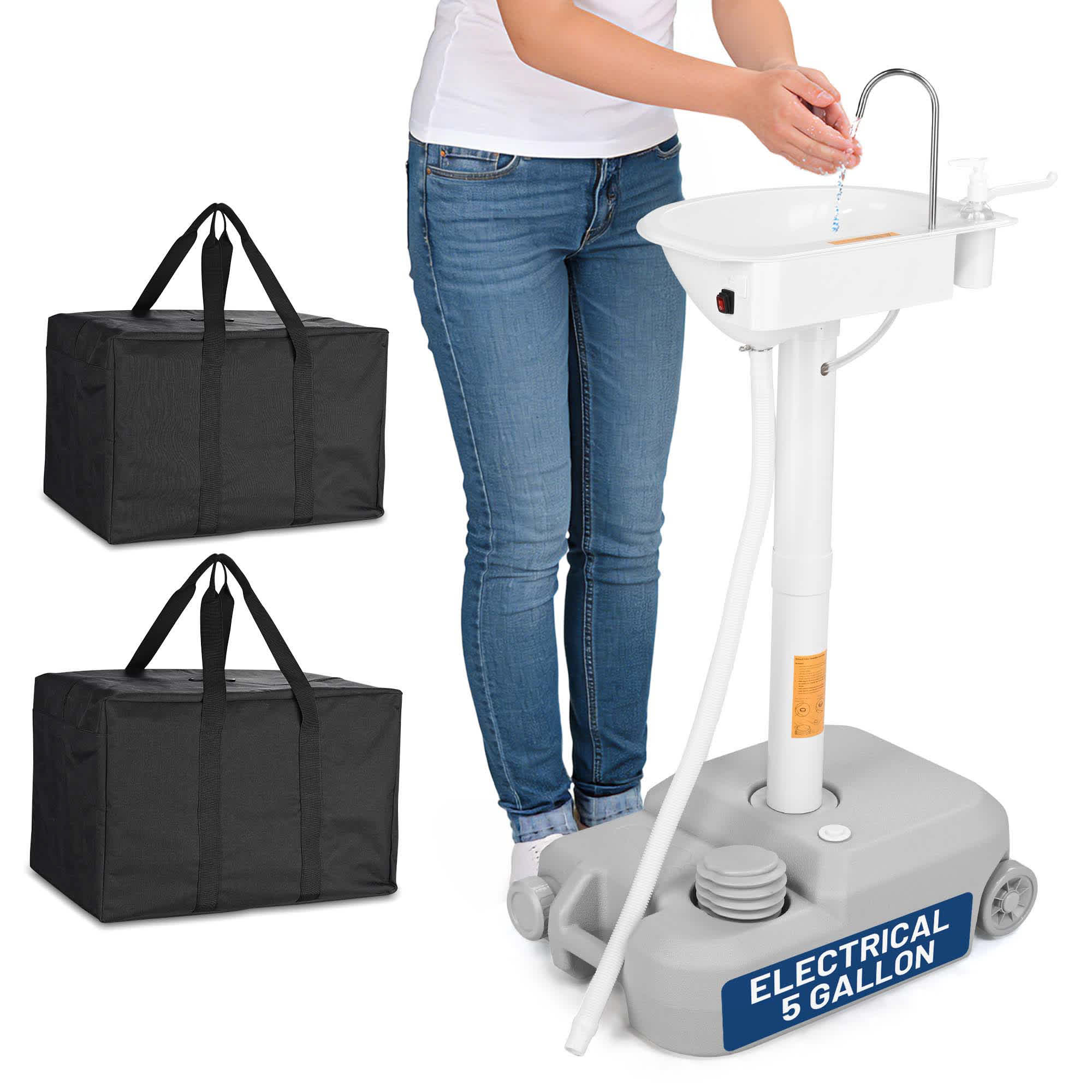 Yescom  5 Gallon Electric Hand Washing Station Portable Sink for Camping Battery Power with 2 Storage Bags RV Travel Outdoor Events
