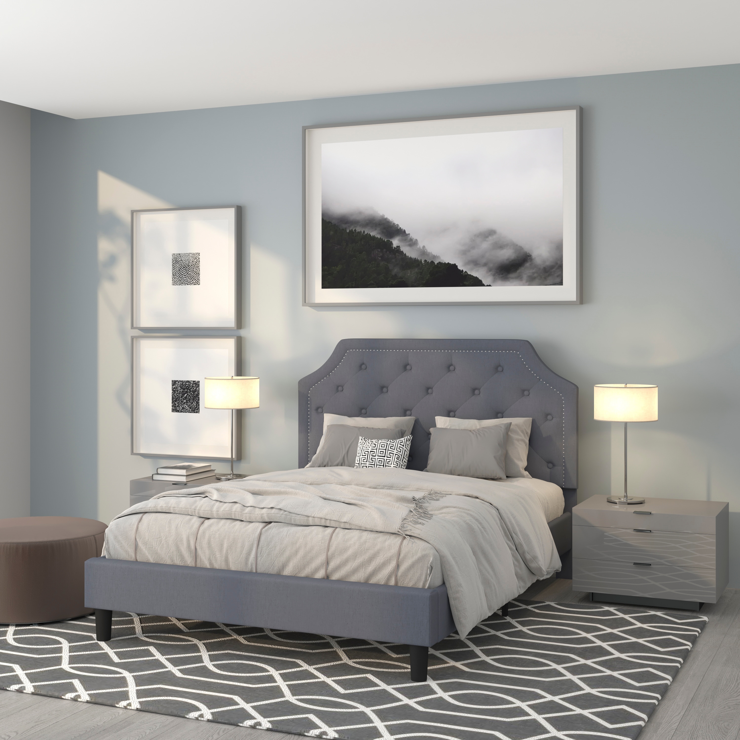 Flash Furniture 889142227243 Brighton Light Gray Queen Upholstered Platform Bed
