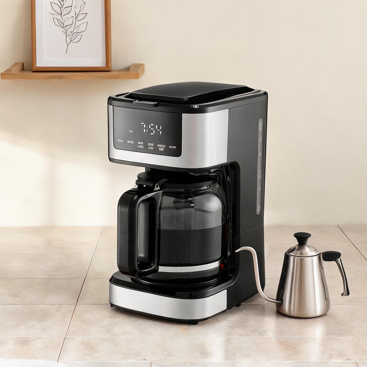 SunJet - 12.2 x 9.2 x 15 in and Black Stainless Steel Espresso Machines with 4-Hour Keep Warm