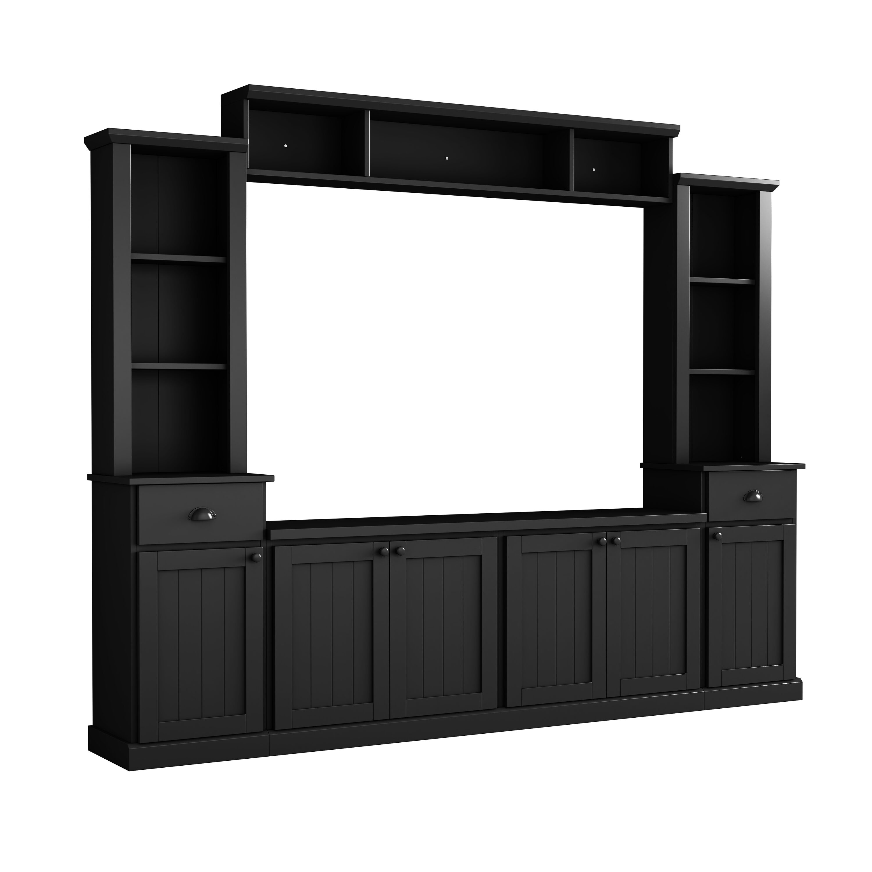 Clihome TV Stand with Adjustable Shelves Modern/Contemporary Black 103-in W TV cabinet ( Accommodates TVs up to 75-in )