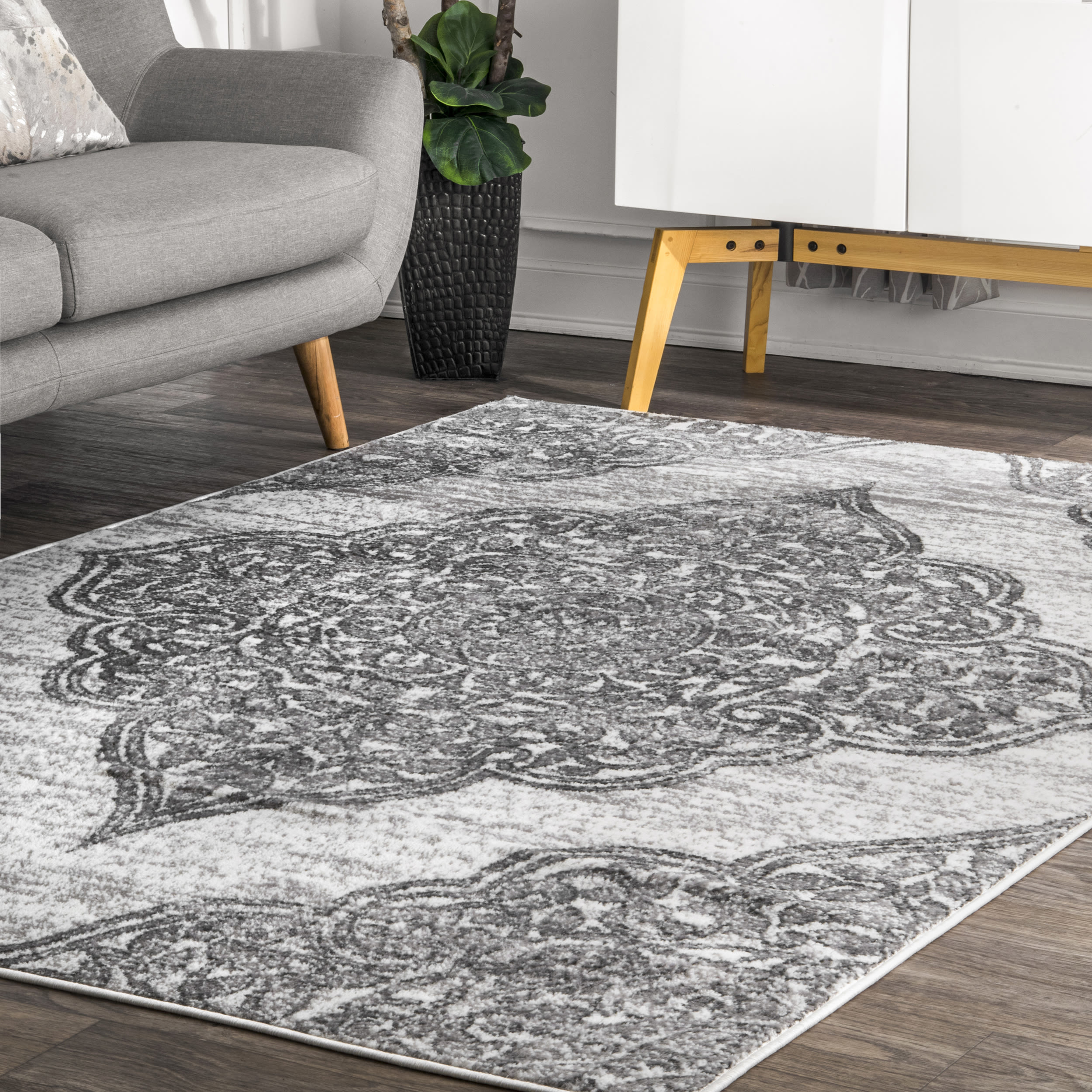 nuLOOM LPCT07A-406 4 x 6 (ft) Loomed Polypropylene Gray Rectangular Indoor Floral/Botanical Area rug