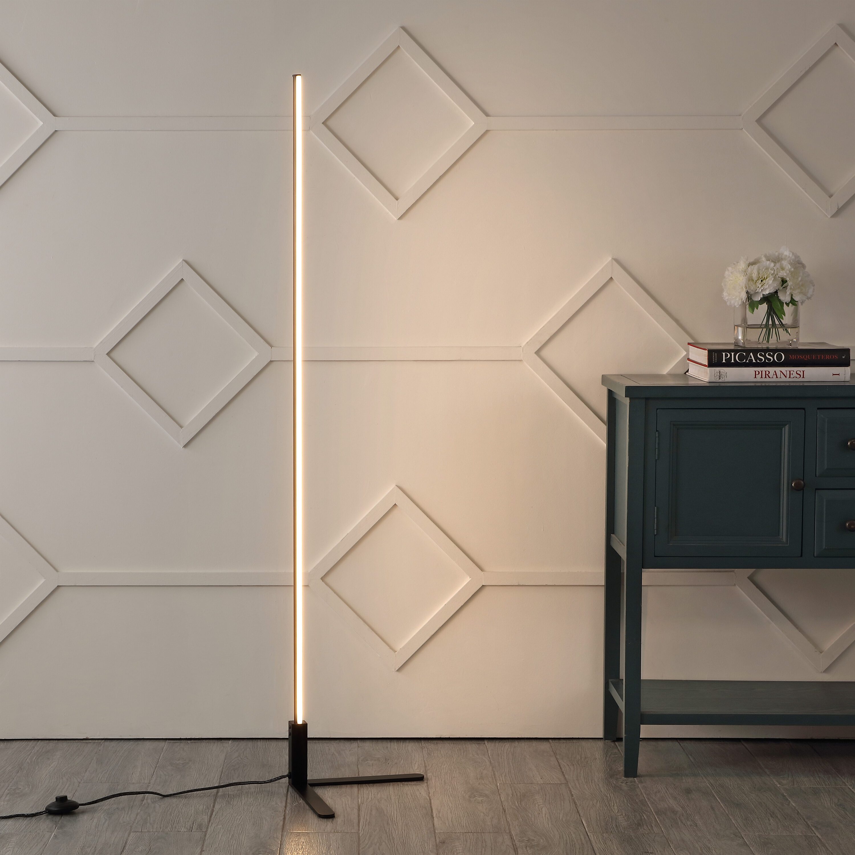 JONATHAN  Y JYL7126A Potts Aluminum/Iron Minimalist 60.5-in Black Stick Floor Lamp with No shade Shade