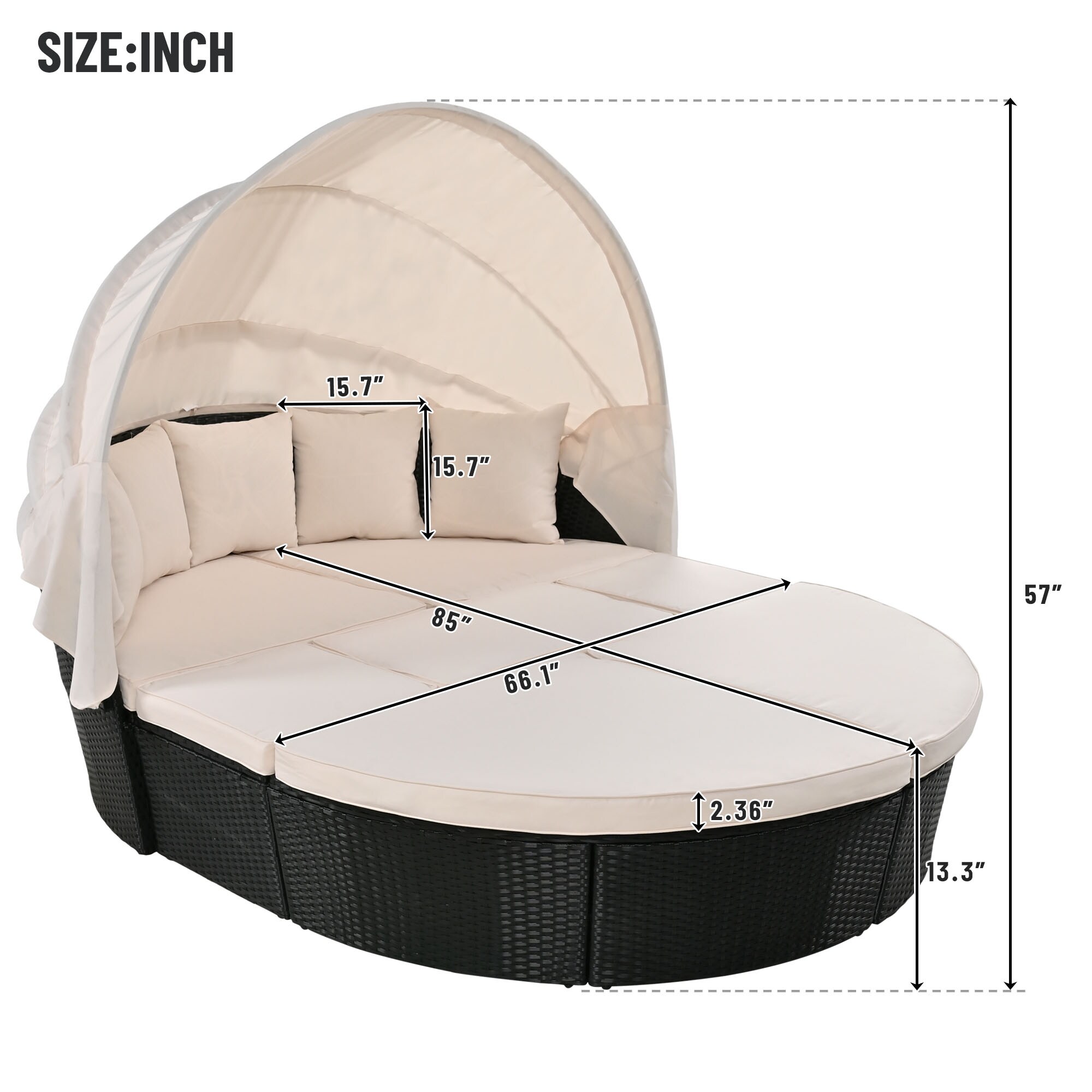 Siavonce Round Outdoor Sectional Sofa Set Rattan Outdoor Daybed