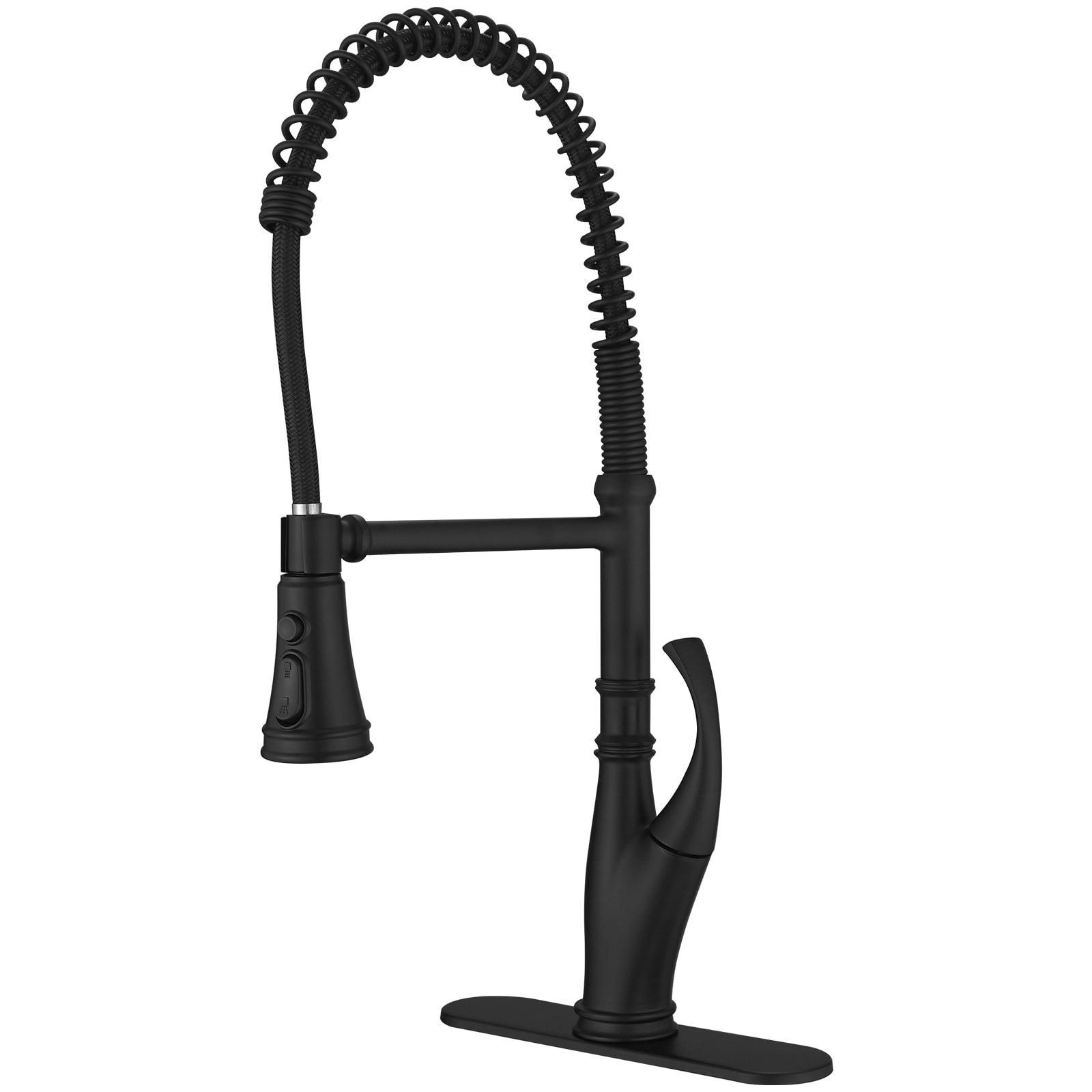 BWE A-94028-B Matte Black Single Handle Deck-mount Pull-down Kitchen Faucet with Sprayer ( Deck Plate Included )