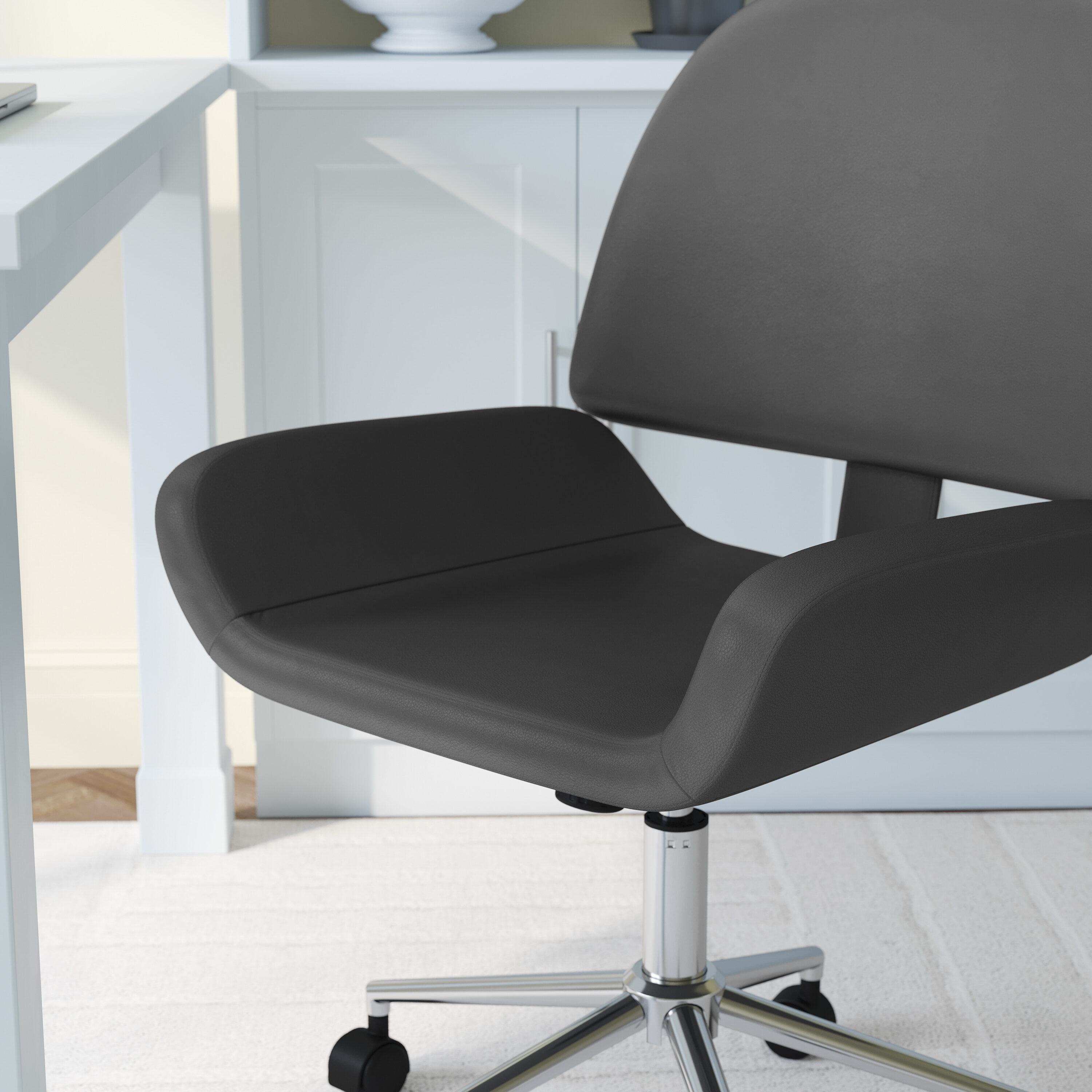 Gray Faux Leather Armless Swivel Office Chair with Polished Nickel Frame