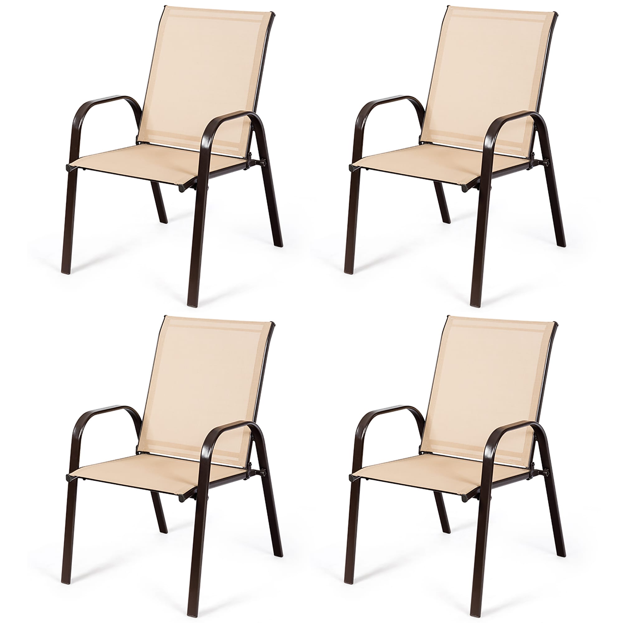 Costway 2HW63630CF-2 Set of 4 Beige Metal Frame Stationary Dining Chair with Off-white Solid Seat