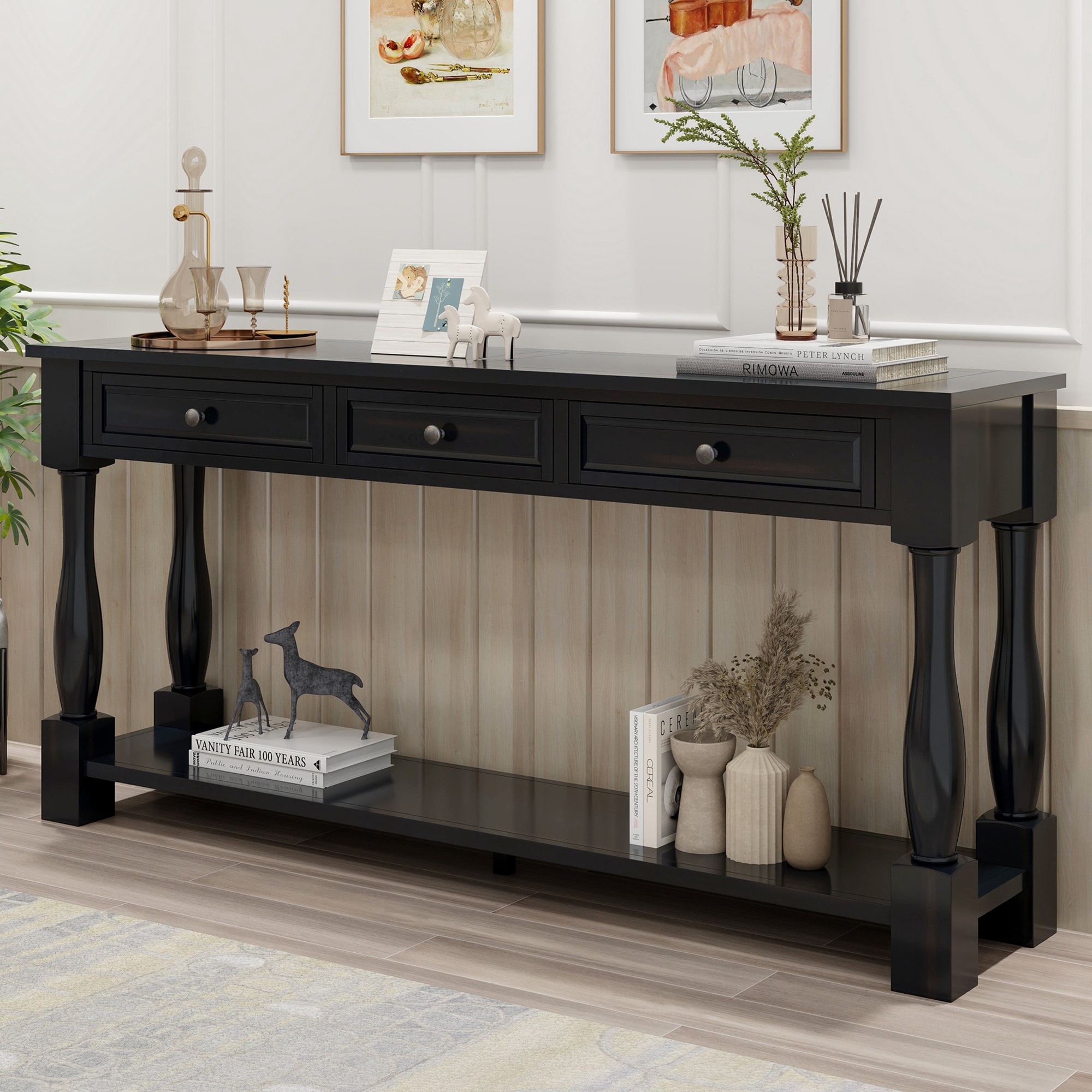 ModernLuxe WF314993AAB Console Table 63inch Long Console Table with Drawers and Shelf for Entryway Hallway Living Room Espresso