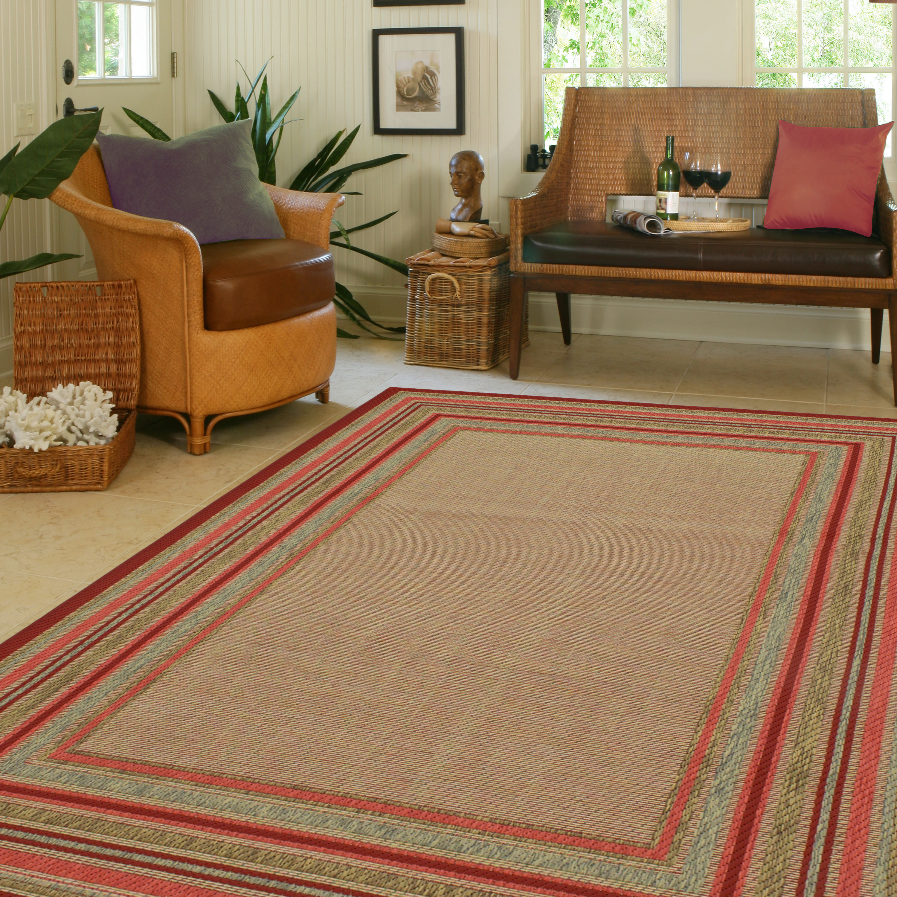 allen + roth Outdoor 8 X 10 (ft) Red Indoor/Outdoor Border Mid-century  Modern Area Rug in the Rugs department at