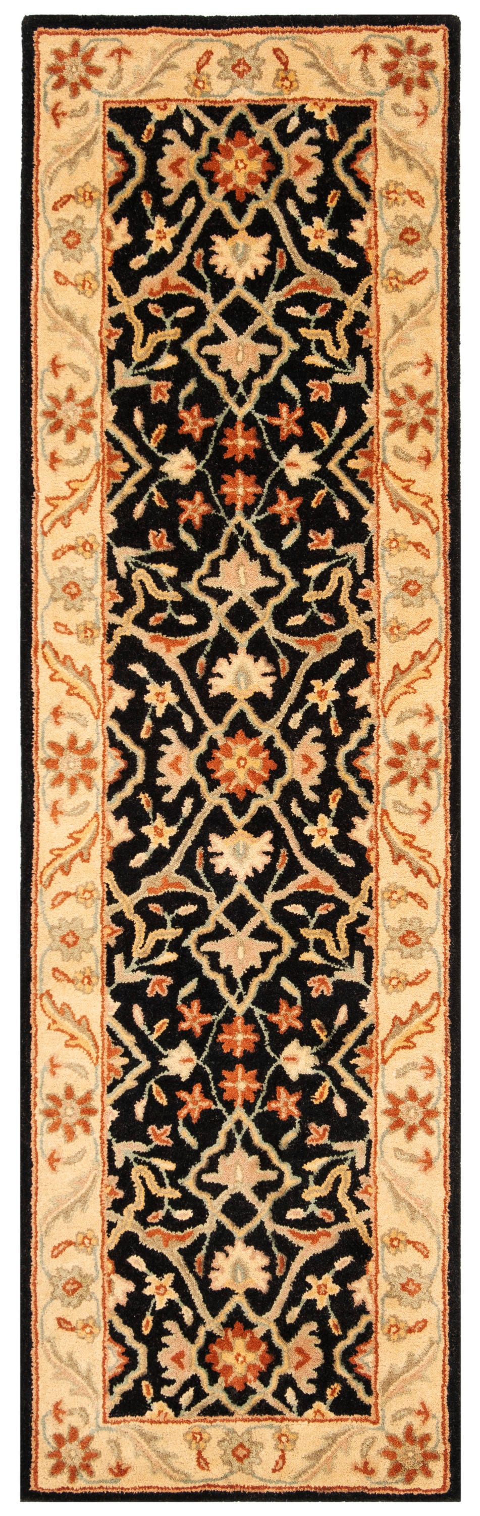 Safavieh AT14B-212 Antiquity Bibika 2 x 12 (ft) Tufted Wool Black Rectangular Indoor Floral/Botanical Vintage Runner rug