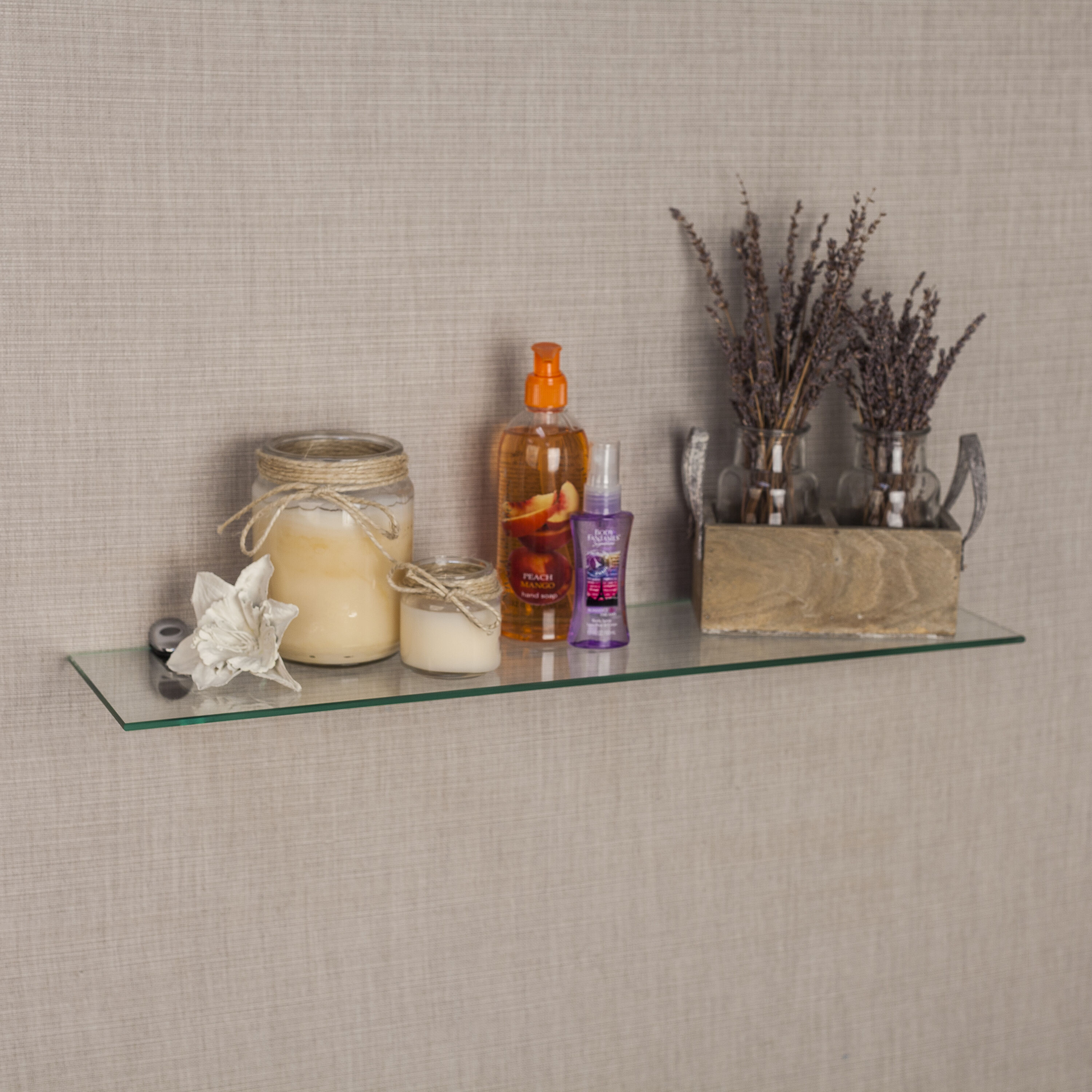 Danya B. WL6015C 24-in L x 6-in D x 2-in H Clear Glass Rectangular Floating Shelf