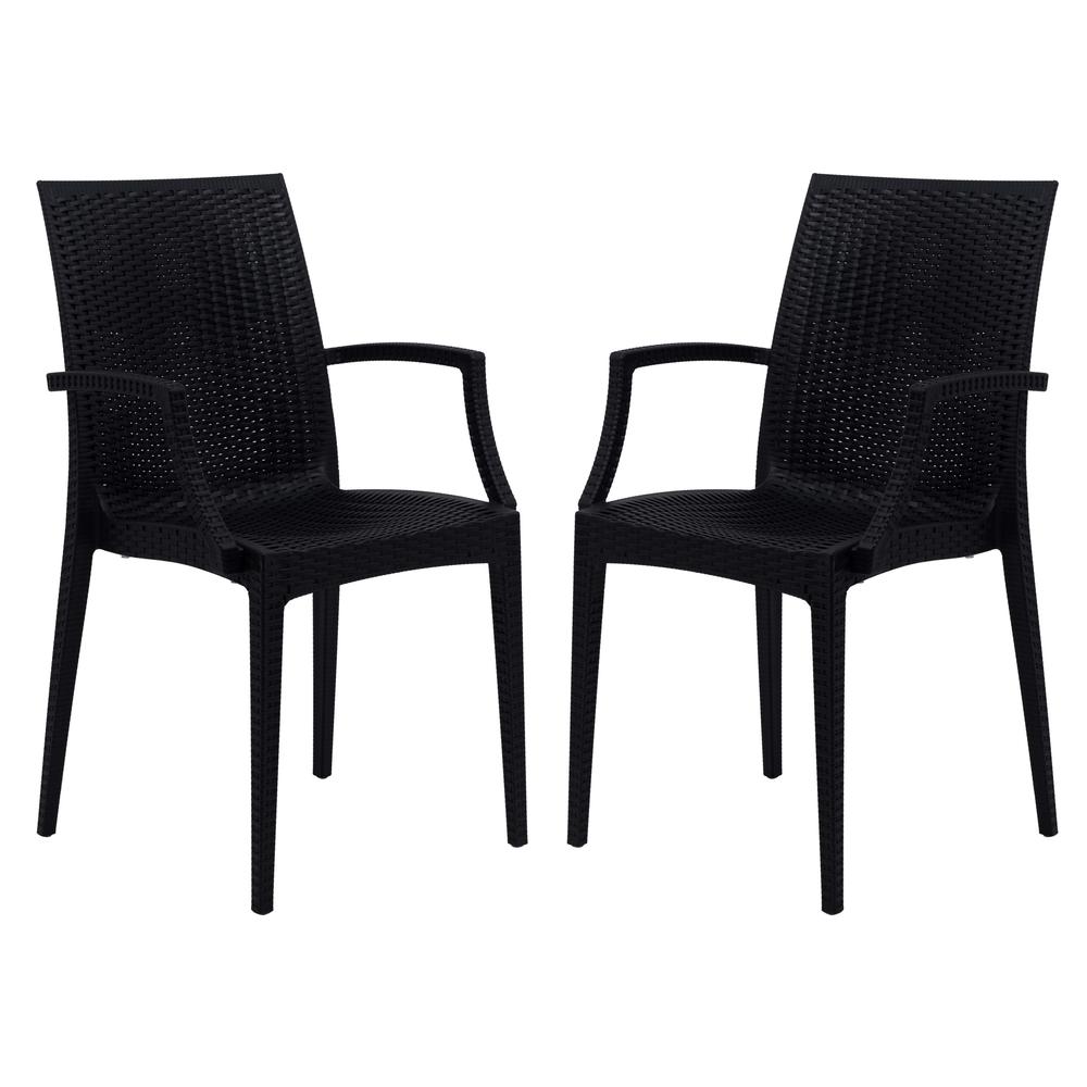Leisuremod MCA19BL2 Weave Mace IndoorOutdoor Chair With Arms Set of 2