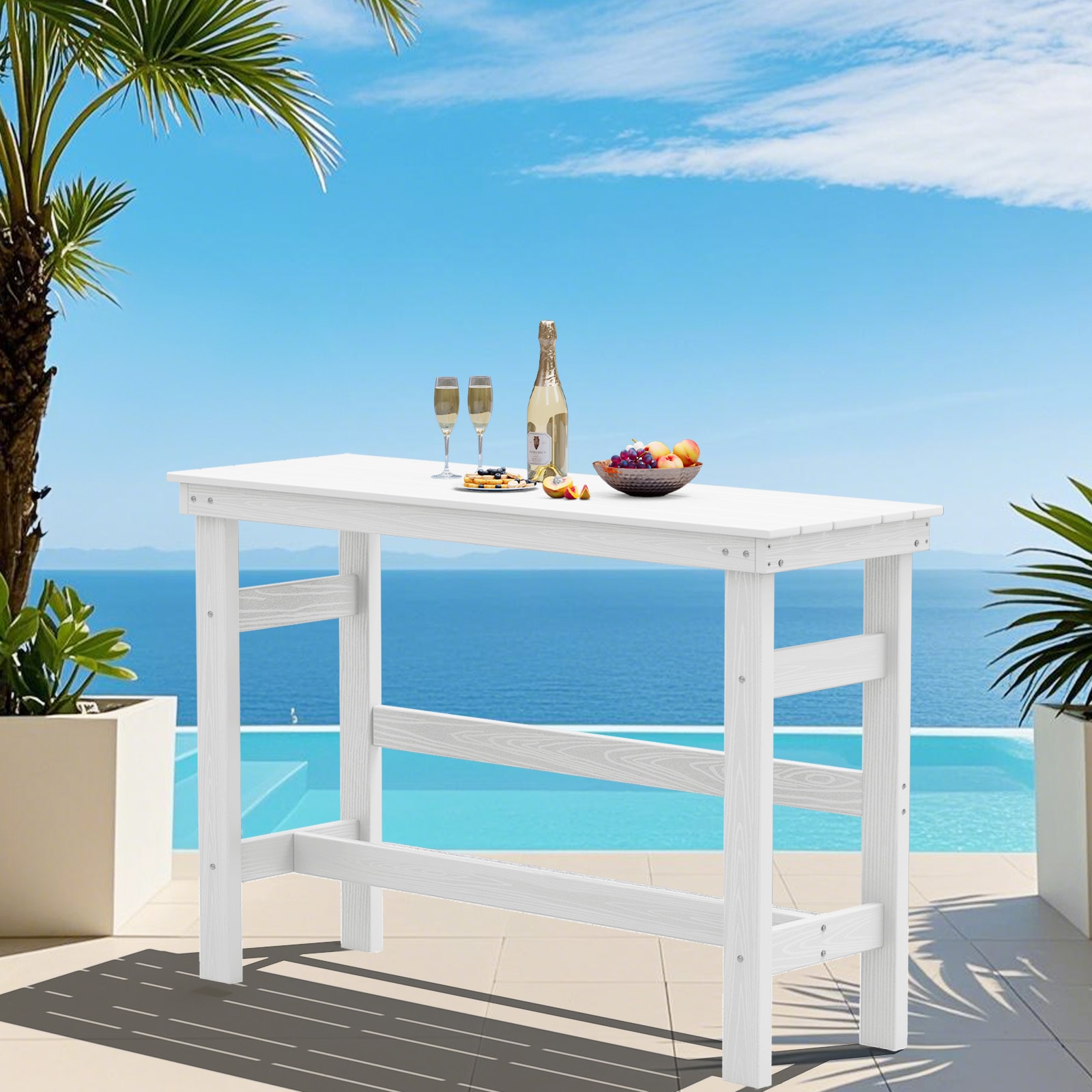 JEAREY PEJYGBZ-WE All-Weather Rectangle Tall Bar Table for Patio Rectangle Outdoor Bar height 20.5-in W x 60.3-in L