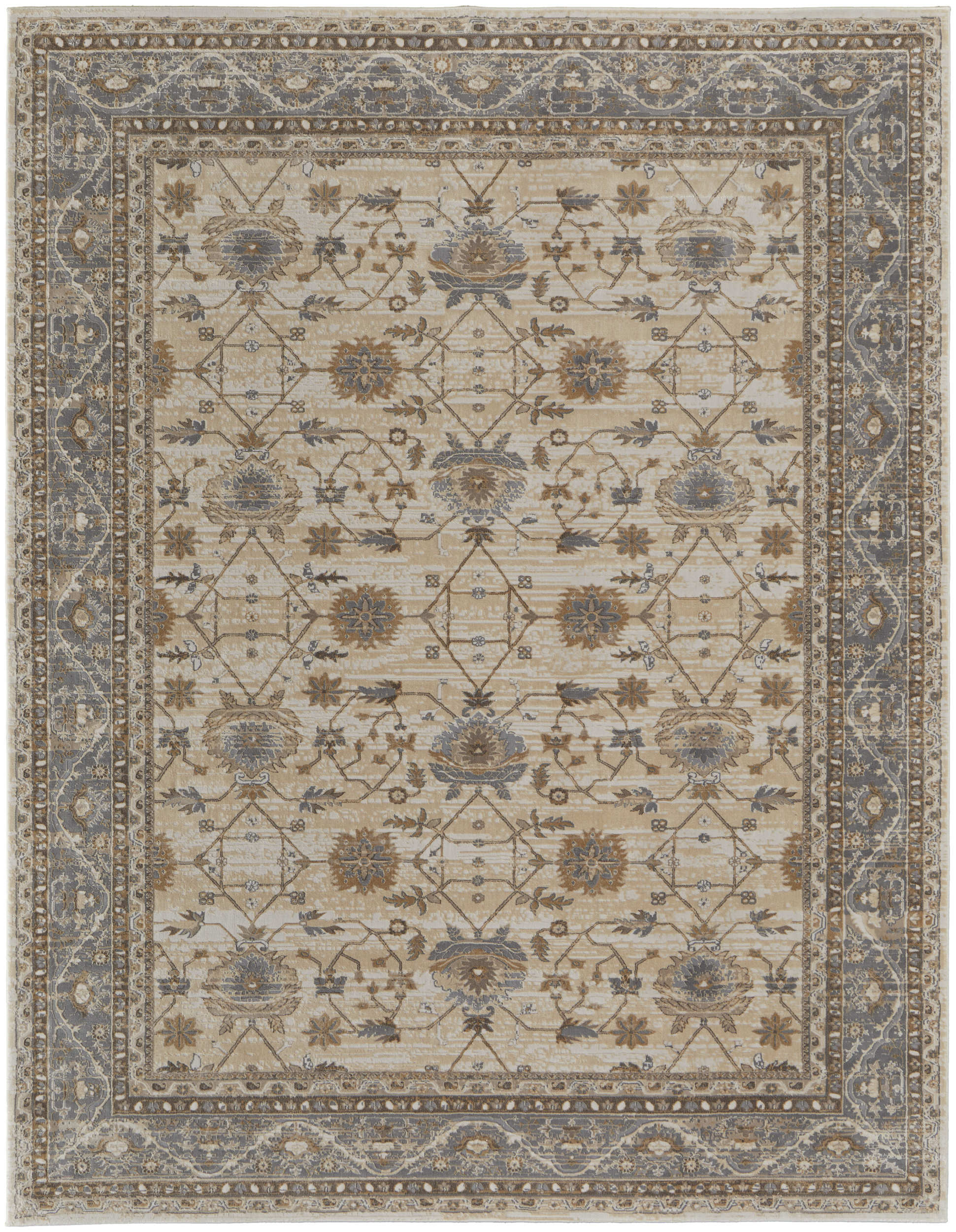 Room Envy CELR39KVBGEGRYE70 5 x 8 (ft) Loomed Rayon Tan/Ivory/Gray Rectangular Indoor Border Area rug