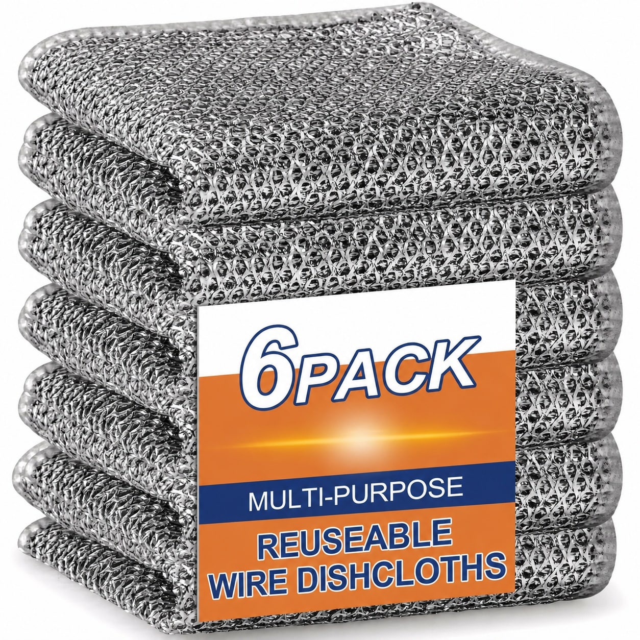 LAIFUCAM  Non Scratch Wire Dishcloth Double Layer Multipurpose Cleaning Rags for Wet and Dry Washing Dishes Cookware Sinks Stove Tops Pack of 6