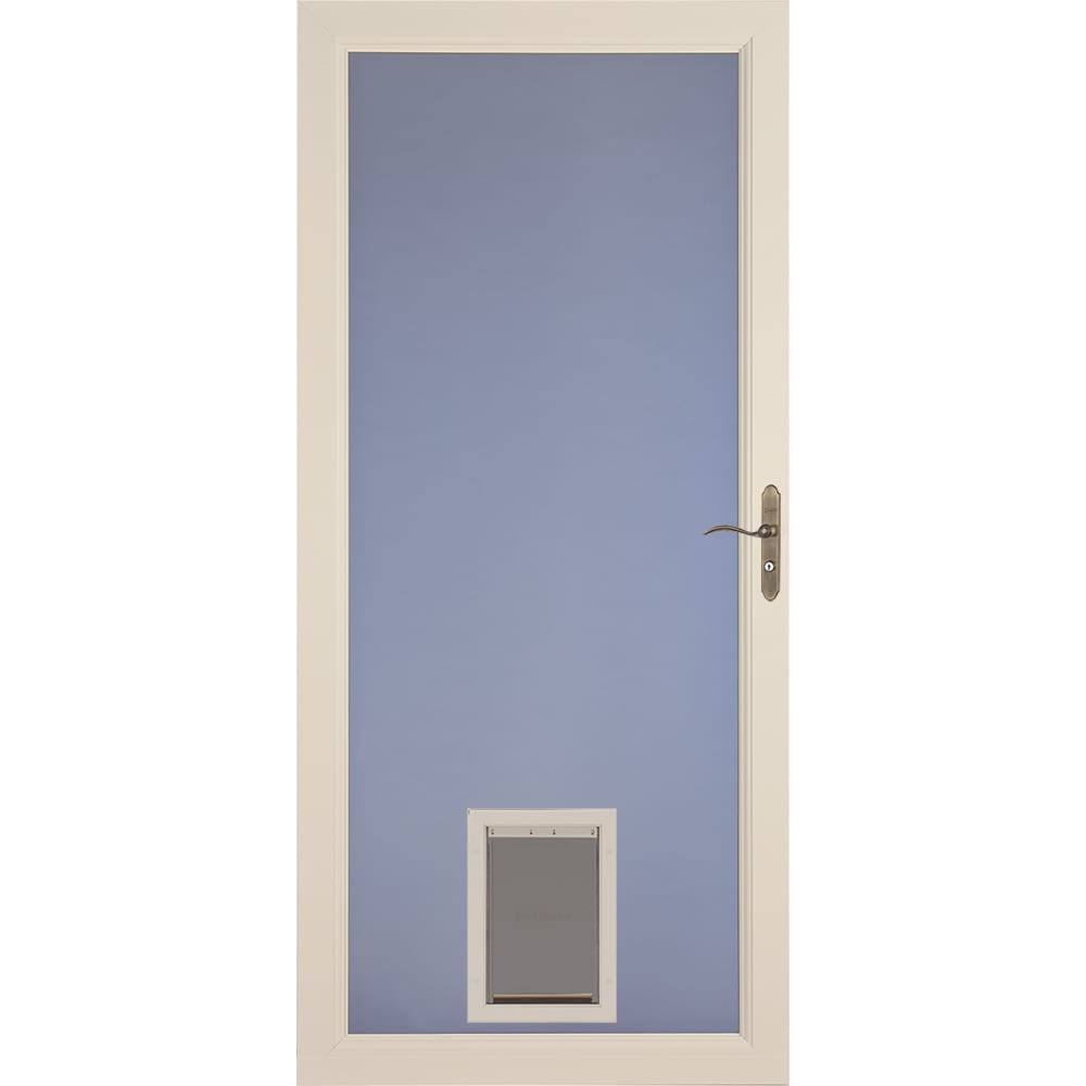 Signature Selection Pet Door 32-in x 81-in Almond Full-view Aluminum Storm Door with Antique Brass Handle in Off-White | - LARSON 1497908120