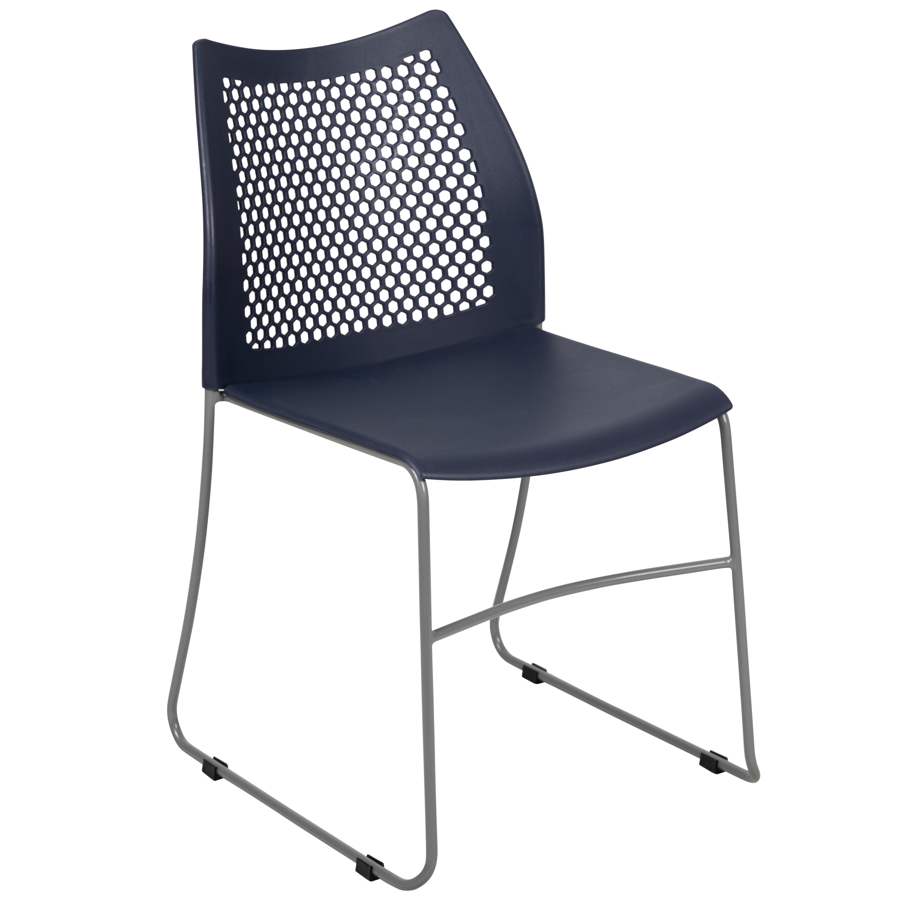Emma + Oliver - Home and Office Navy Sled Base Stack Chair with Air-Vent Back - Guest Chair