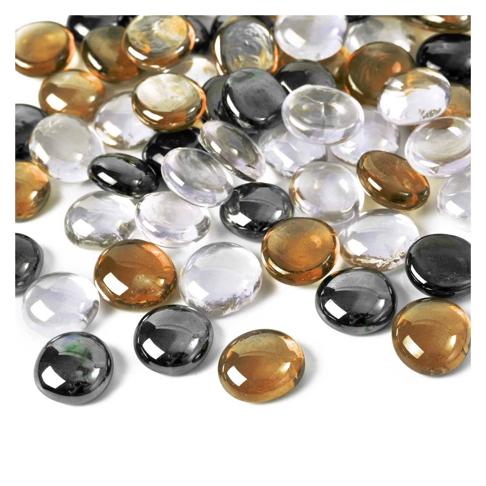 Lukvuzo  Flat Glass Marbles 1LB Mixed Color Transparent Amber Black for Vase Fillers Garden Decoration Craft Aquarium Fish Tank 95 to 100 pcs