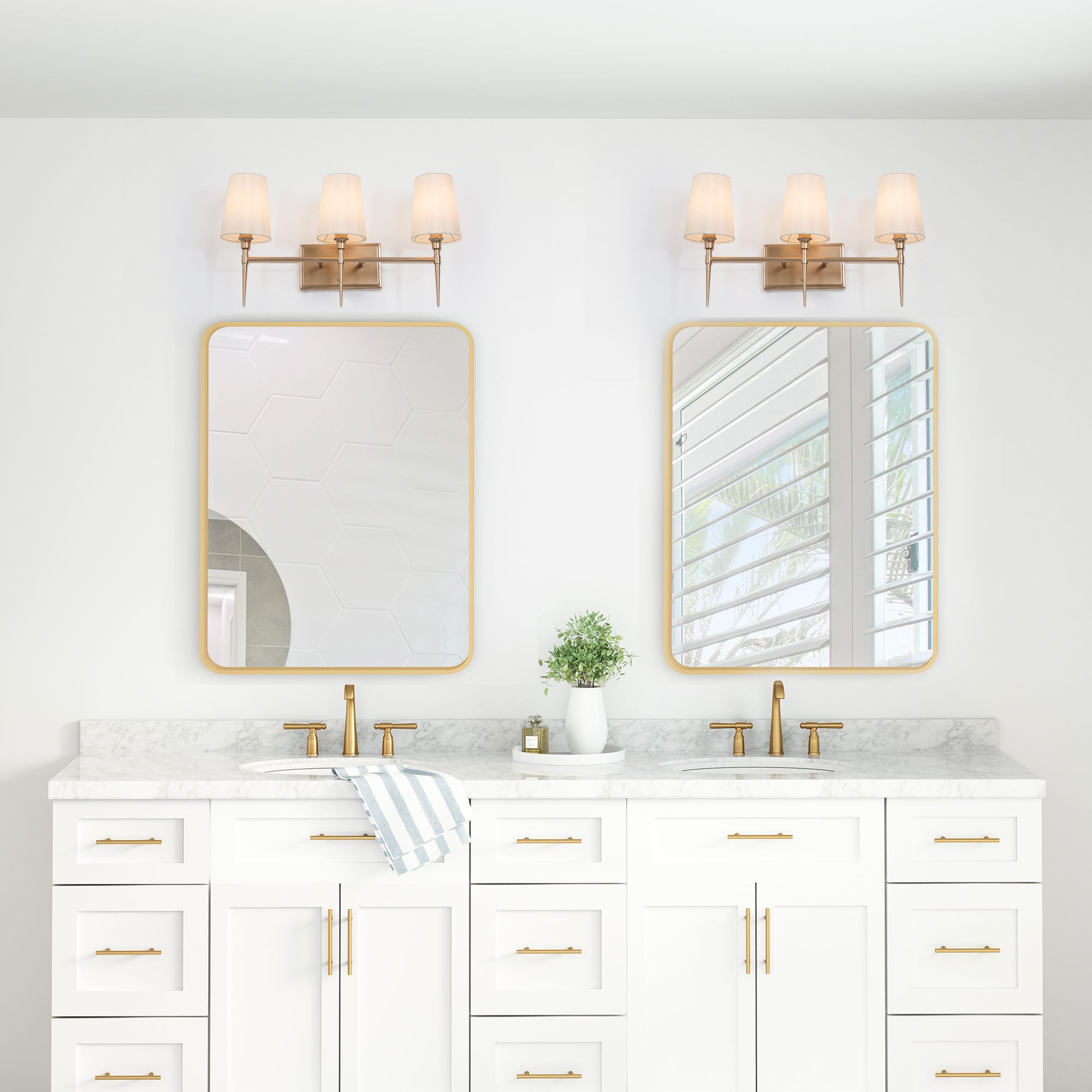 LNC Trend 23-in 3-Light Gold and Opal White LED Transitional Vanity ...
