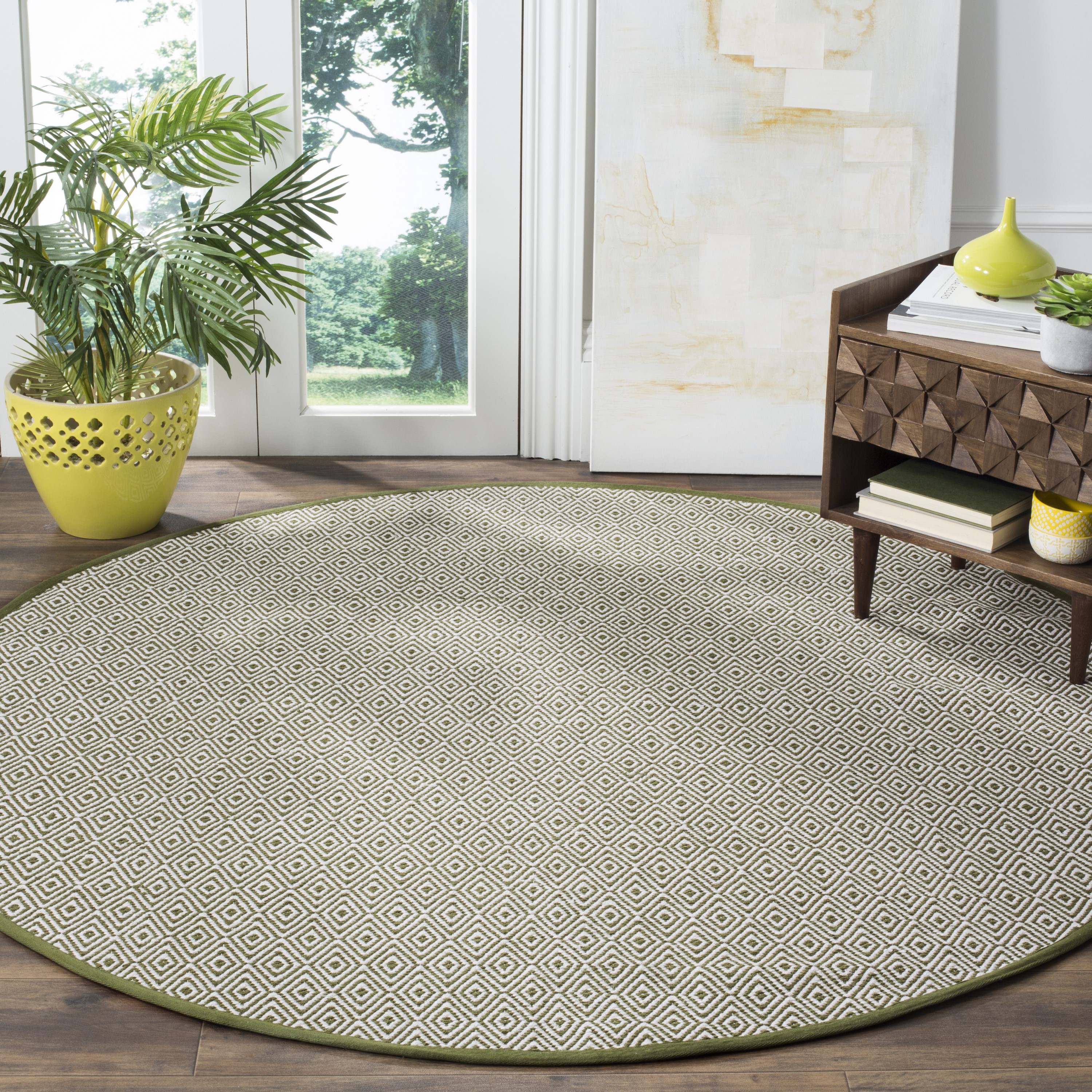 Safavieh MTK515H-6R Montauk Lucie 6 x 6 (ft) Cotton Ivory/Green Round Indoor Geometric Coastal Area rug