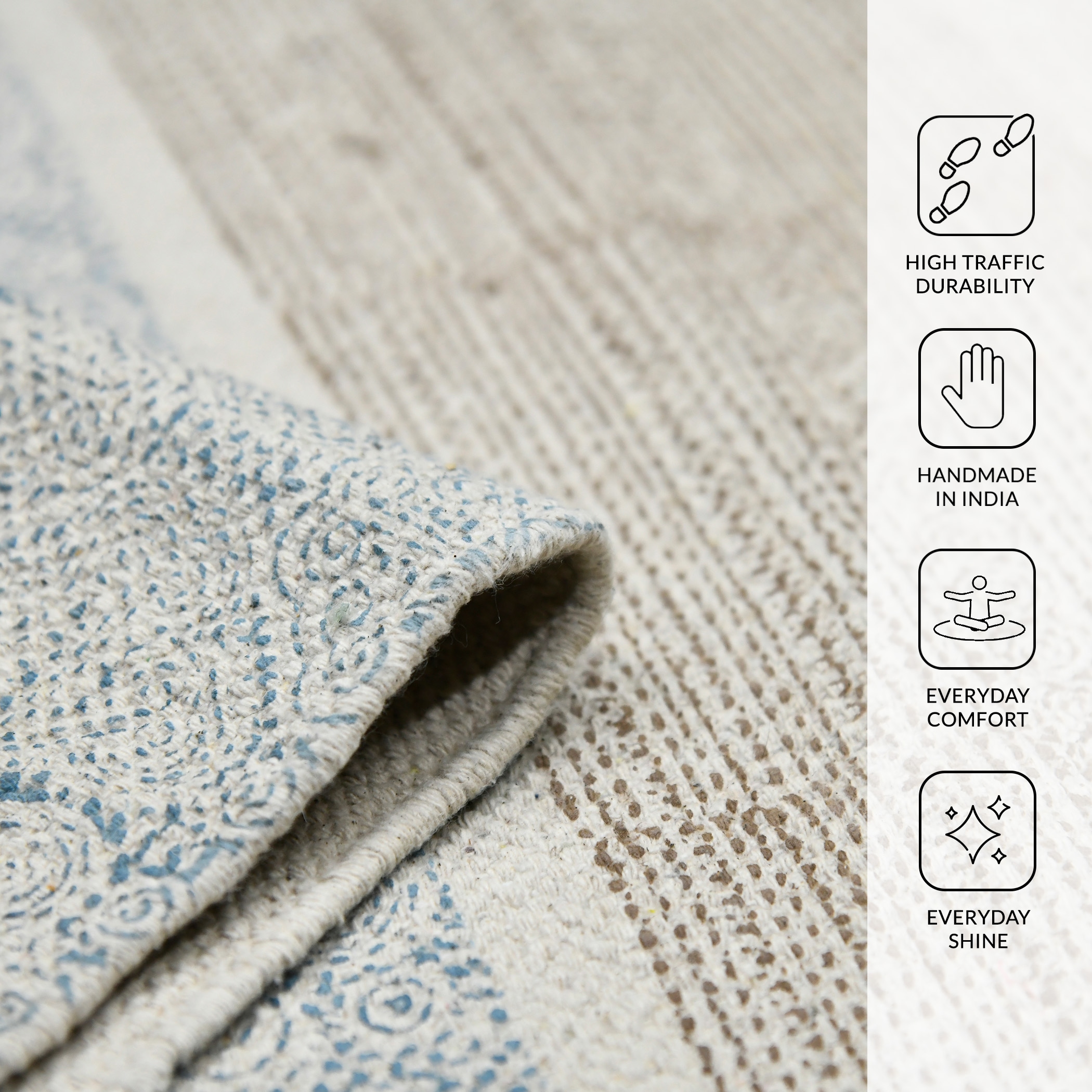 Handwoven Blue Geometric Cotton Area Rug 7'6" x 10'
