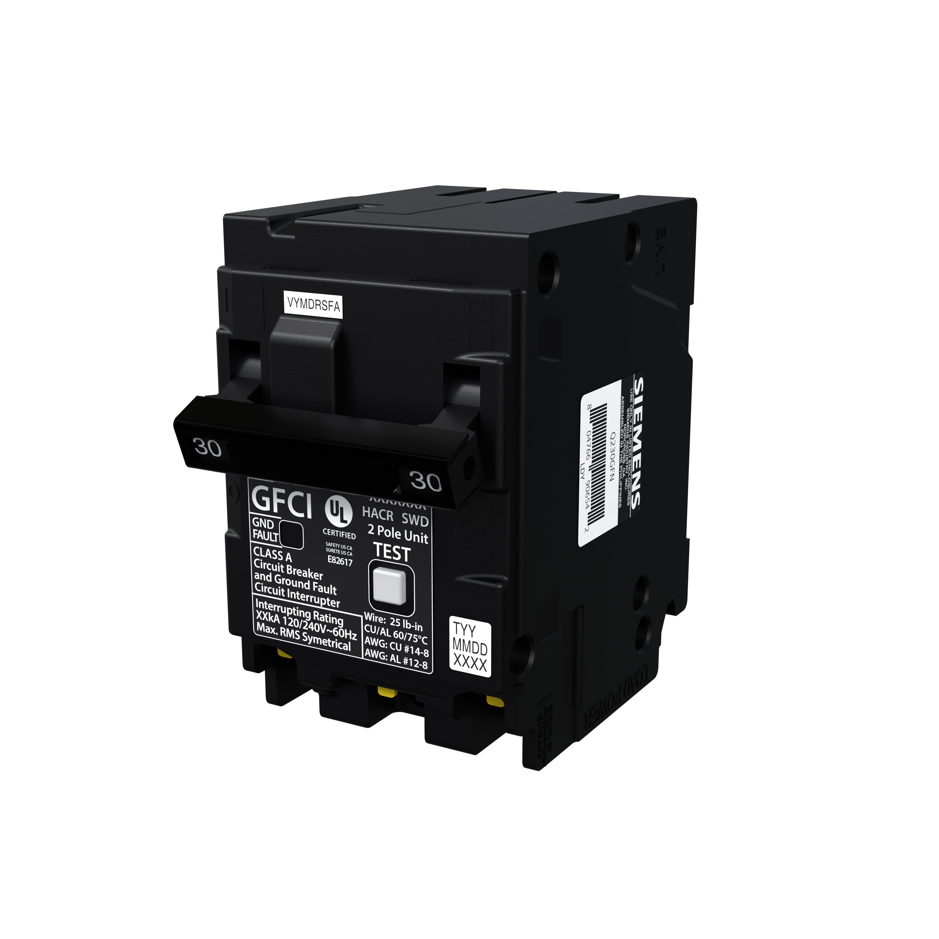 Siemens QPFBN 30-amp 2 -Pole GFCI Plug-On Neutral Circuit Breaker